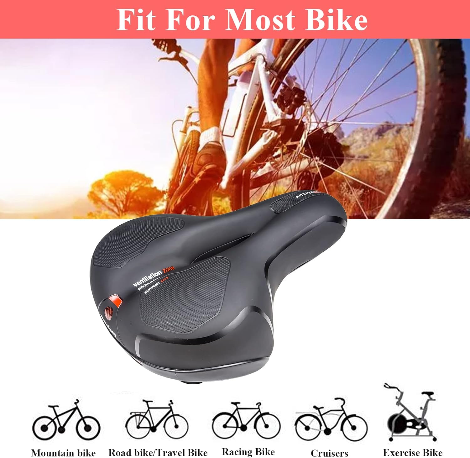 Comfort Bike Seat for Women Men,Wide Bicycle Saddle Replacement Memory Foam Padded Soft Bike Cushion with Dual Shock Absorbing Universal Fit for Indoor/Outdoor Bikes with Reflect
