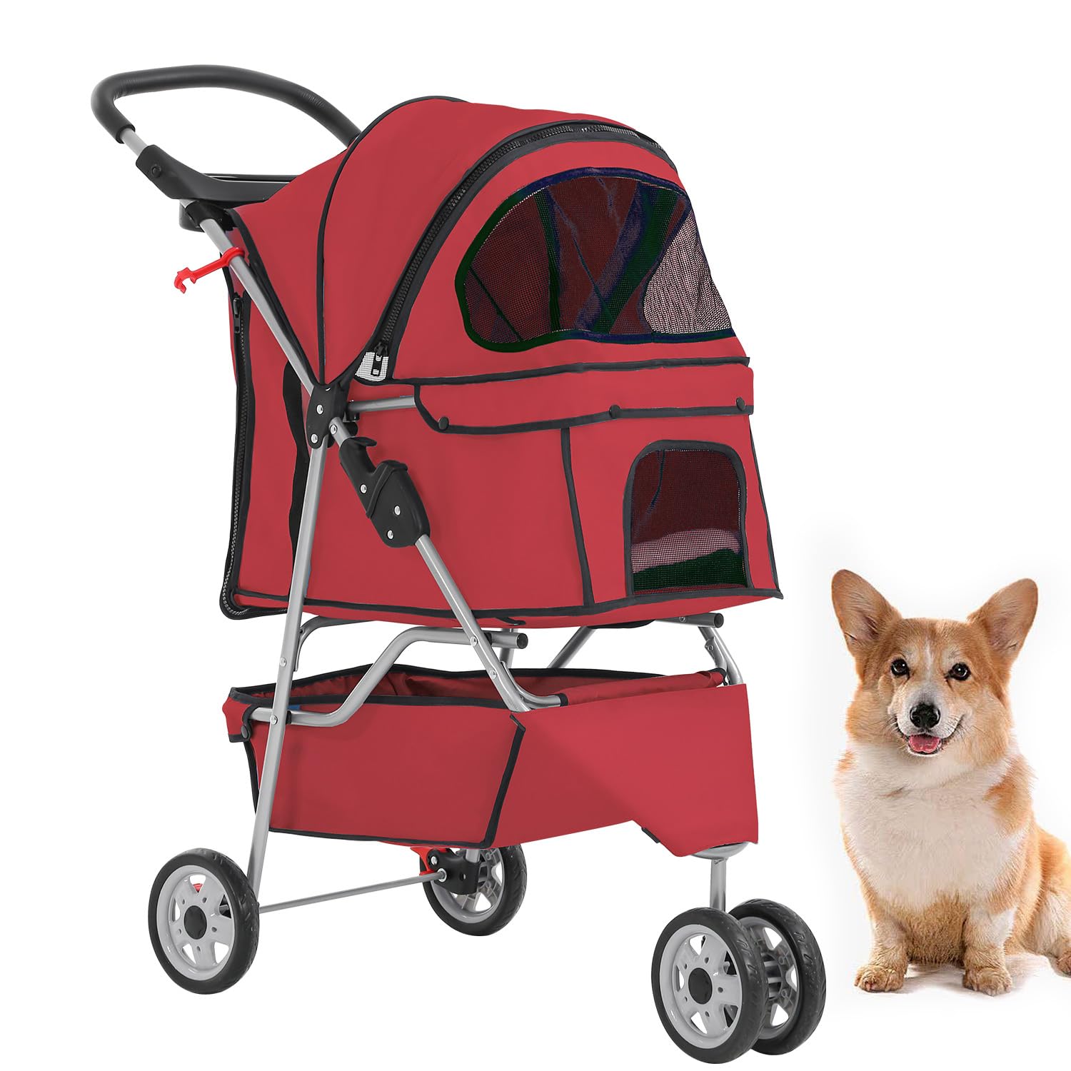 BestPet | 4-Wheel Foldable Pet Stroller | Black | Lightweight & Portable | Travel Carrier with Mesh Windows, Storage Basket, Cup Holder, Safety Brakes, and Waterproof Fabric | For Small Dogs and Cats