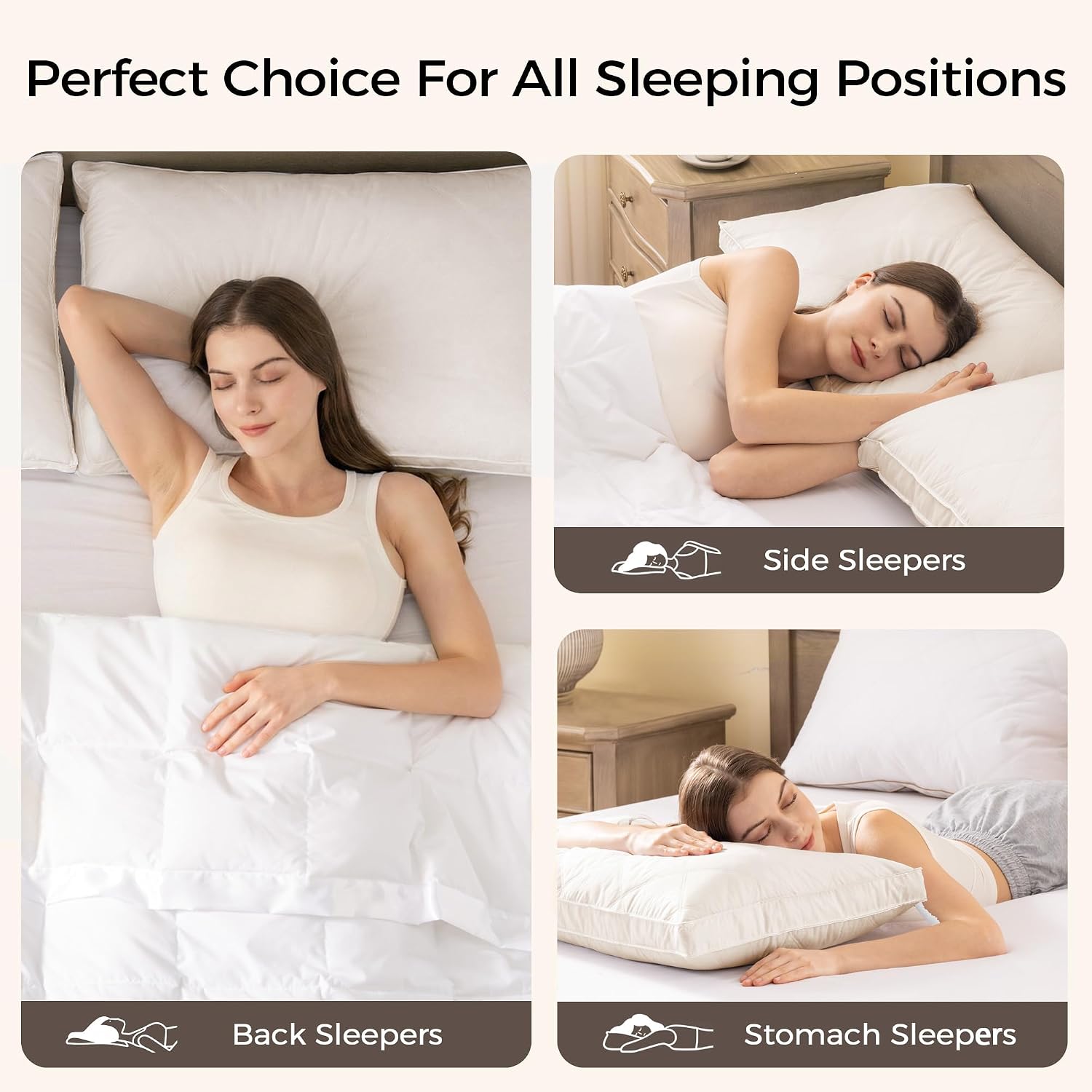 puredown® Goose Feathers and Down Pillow for Sleeping Hotel Collection Bed Pillows, Gusseted, Queen, Set of 2