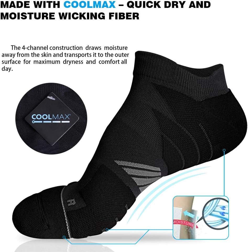 Hylaea Unisex Coolmax No Show Athletic Running Socks, Cushioned No Blisters