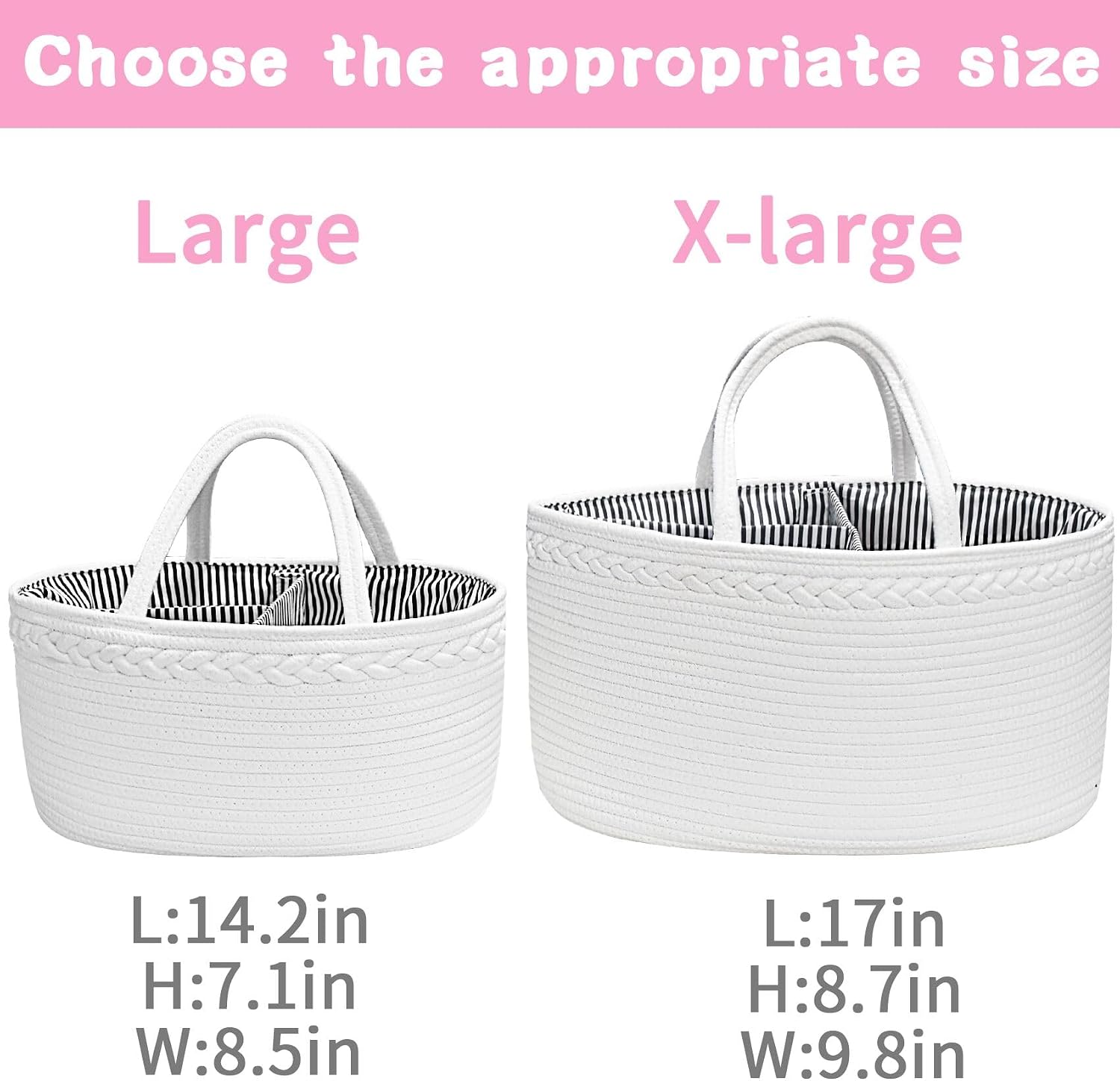 ABenkle Baby Diaper Caddy, Nursery Storage Bin and Car Organizer for Diapers and Baby Wipes, Cotton Rope Diaper Basket Caddy
