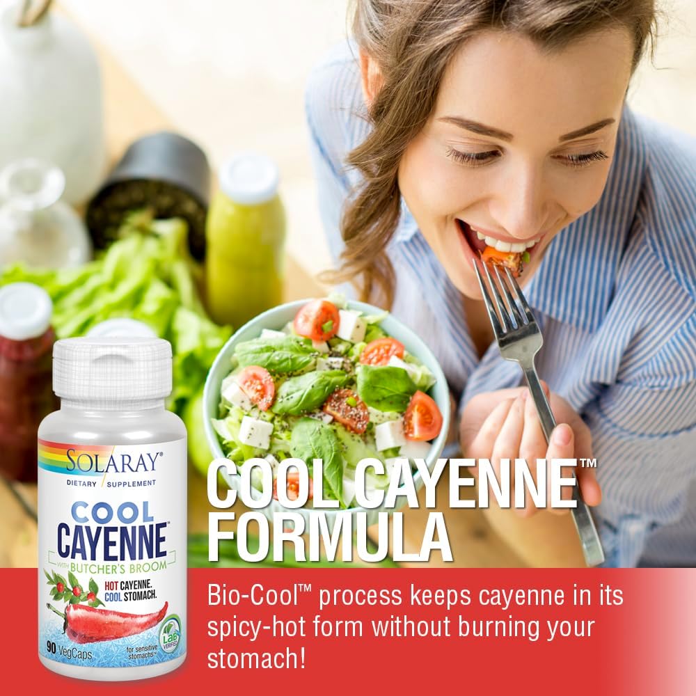 SOLARAY Cool Cayenne Pepper 40,000 HU with Butchers Broom for Healthy Circulation Support | 90 VegCaps