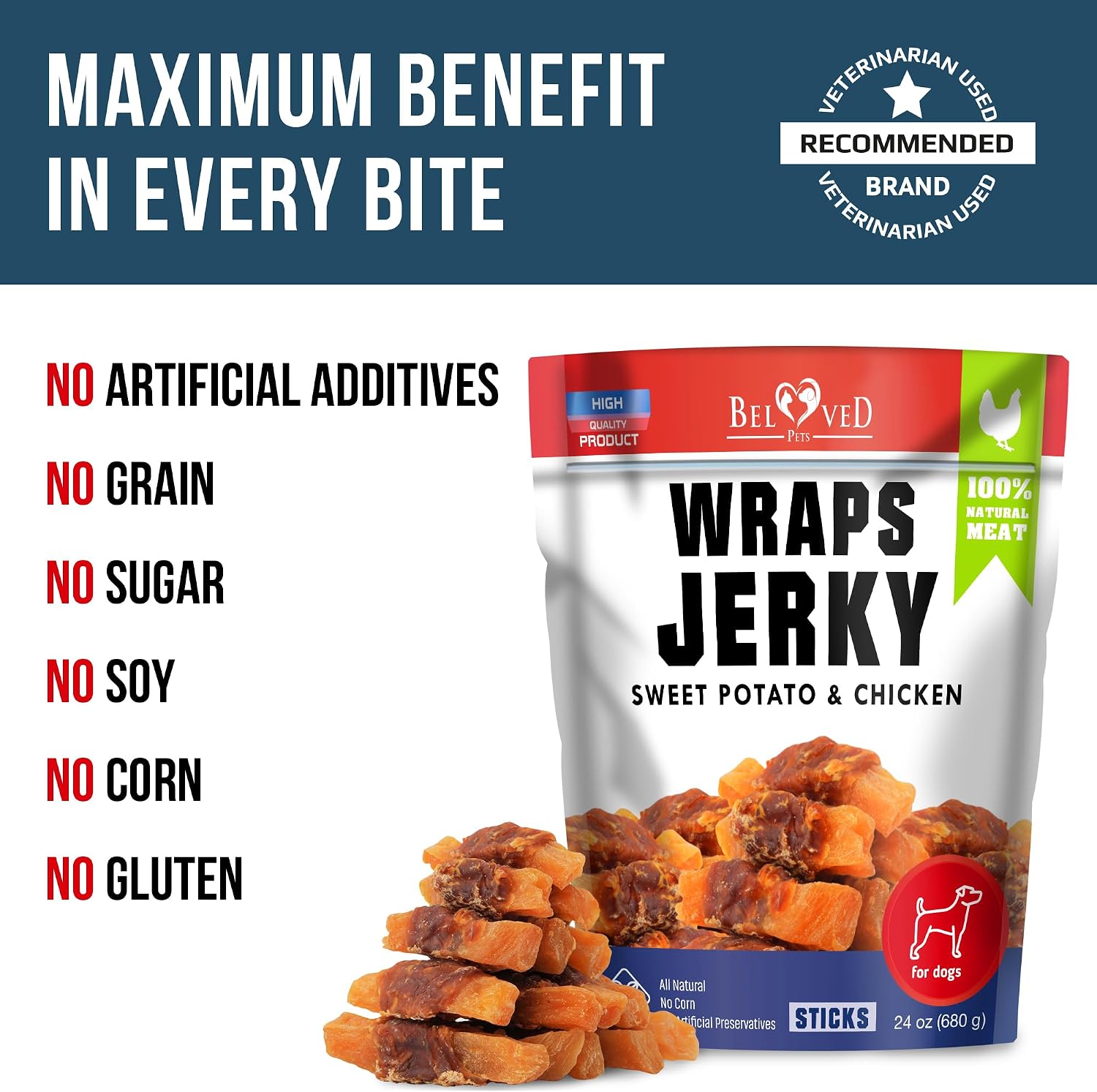 Beloved Pets Dog Treats Chicken Jerky 1.5 lb – Dog Food & High Protein Chews for Large