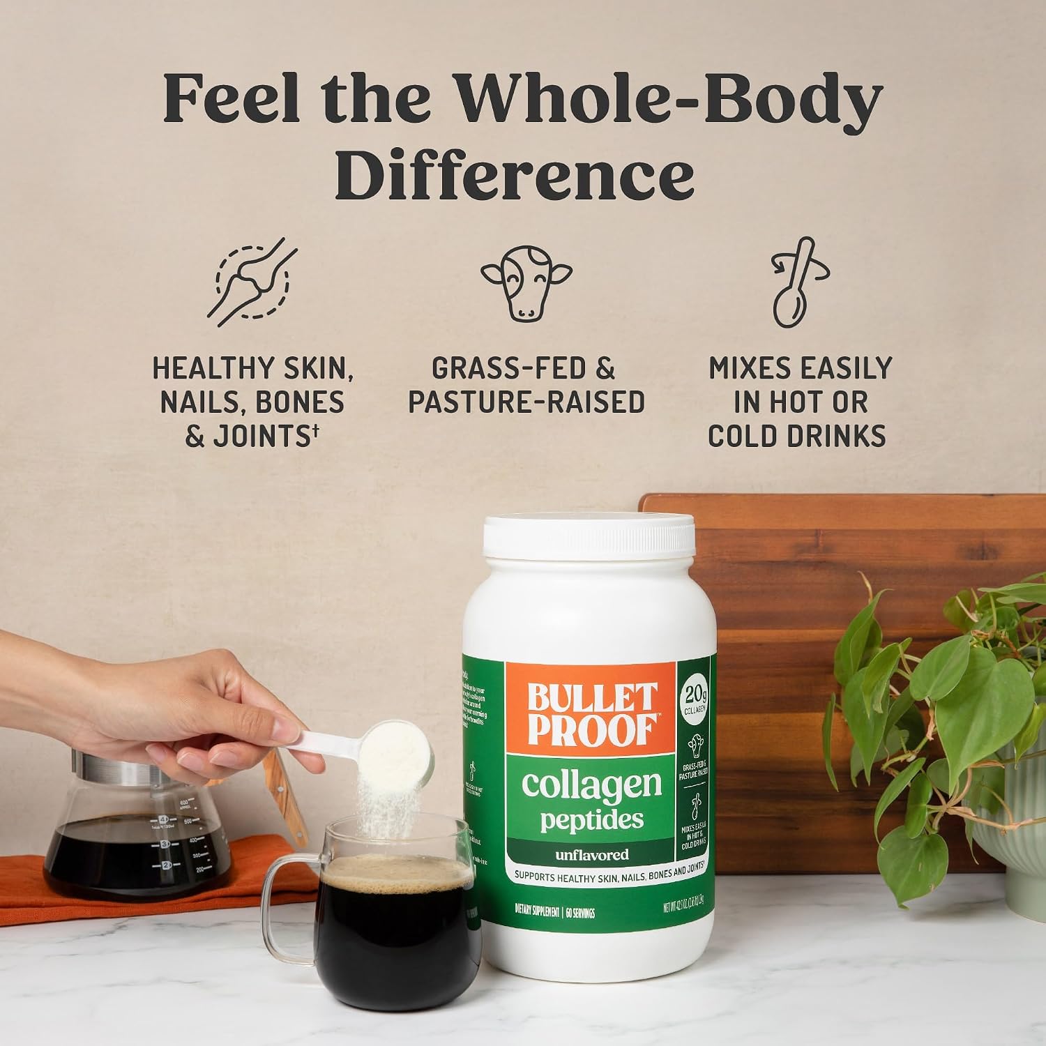 Bulletproof Unflavored Collagen Peptides Protein Powder, 17.6 oz | 20g Grass-Fed Pasture-Raised Collagen Protein and Amino Acids for Skin, Bones and Joints