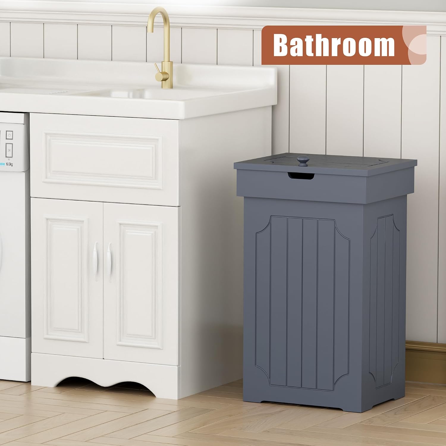 Function Home Trash Can Cabinet, 13 Gallon Kitchen Garbage Can, Wood Recycling Trash Bin, Freestanding Dog Proof Trash Can, Farmhouse Trash Cabinet with Lid for Home Kitchen Bathroom, Yellow