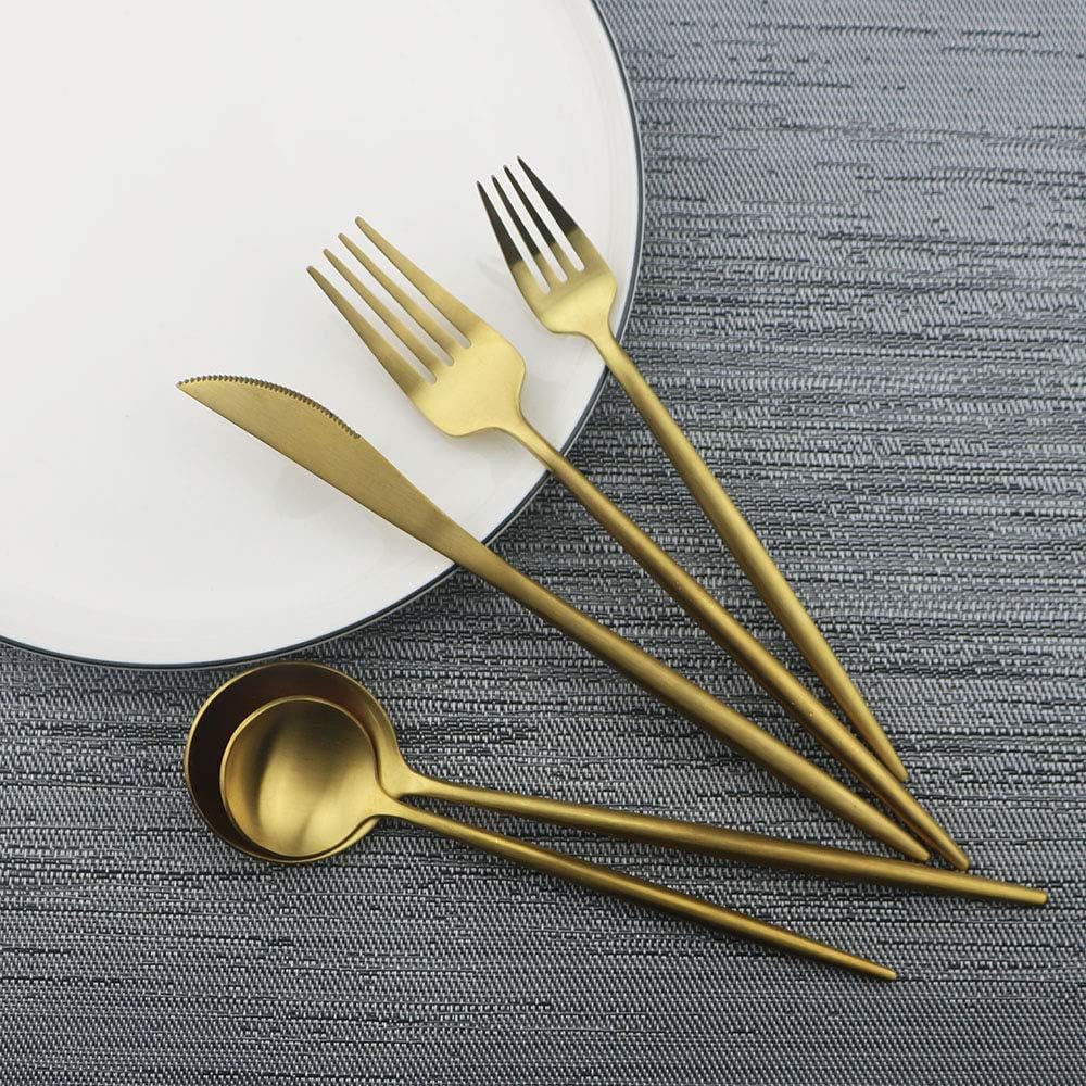 JASHII Luxury 18/10 Rainbow Flatware Set - 304 Stainless Steel Colorful Cutlery - 5-Piece Adaline Royal Modern Satin Finish for Birthday