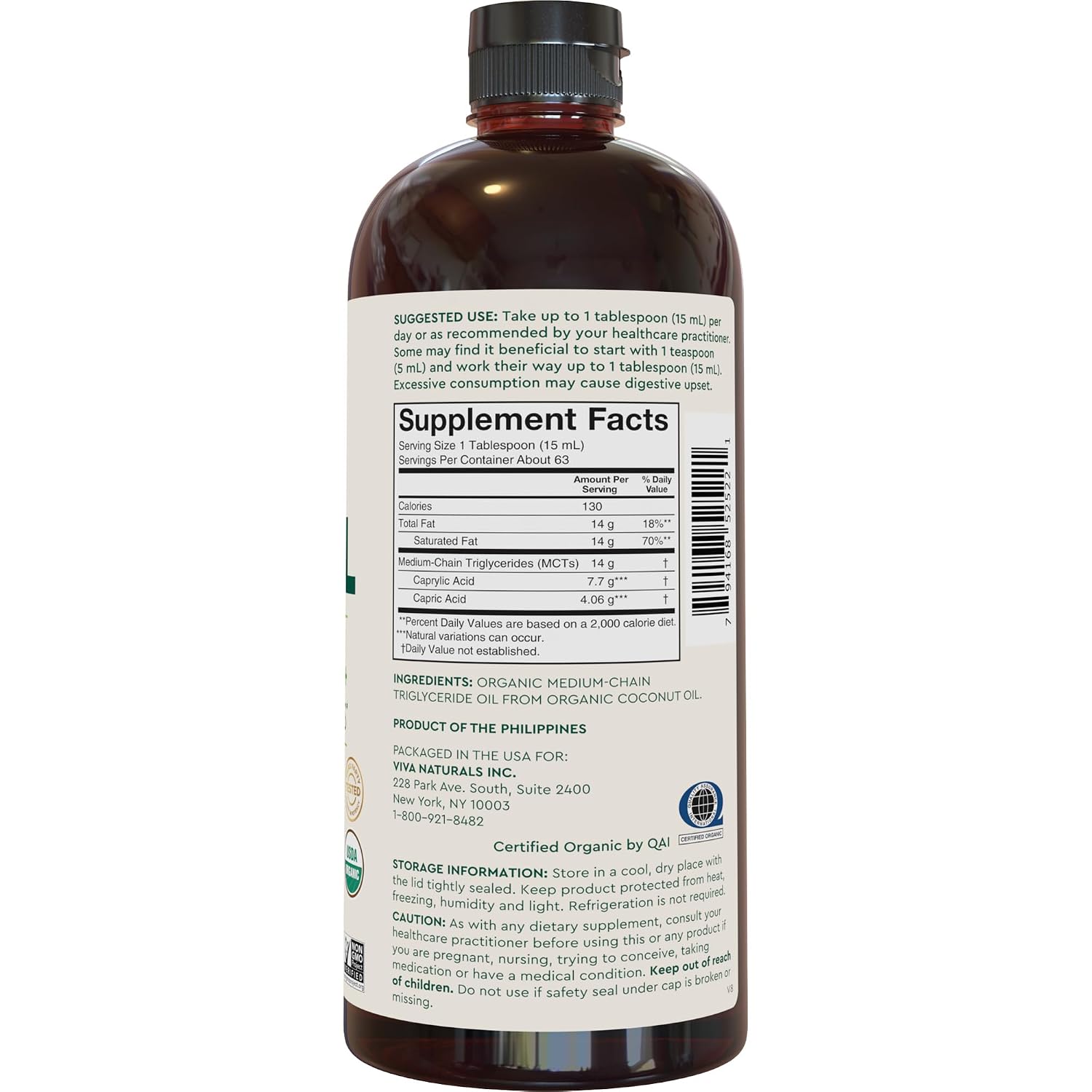 Viva Naturals Organic MCT Oil, 32 fl oz – MCT Oil for Coffee, USDA Organic, Non-GMO, Paleo Certified & Keto Friendly, Supports Energy & Mental Clarity