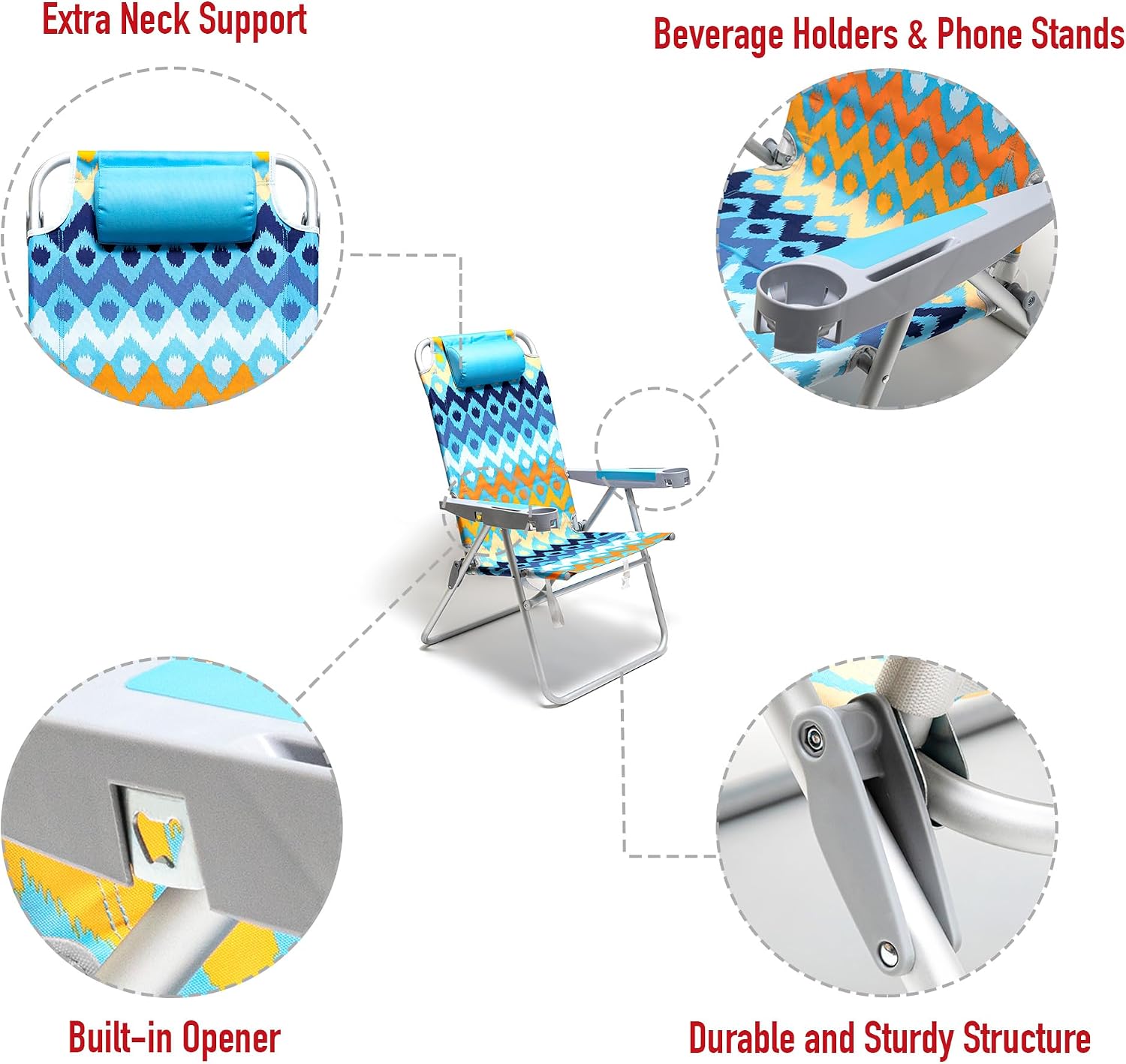 SUNNYFEEL Oversized Tall Folding Beach Chair Lightweight, 17" Portable Sand Chair for Adults Heavy Duty 500 LBS with Cup Holders