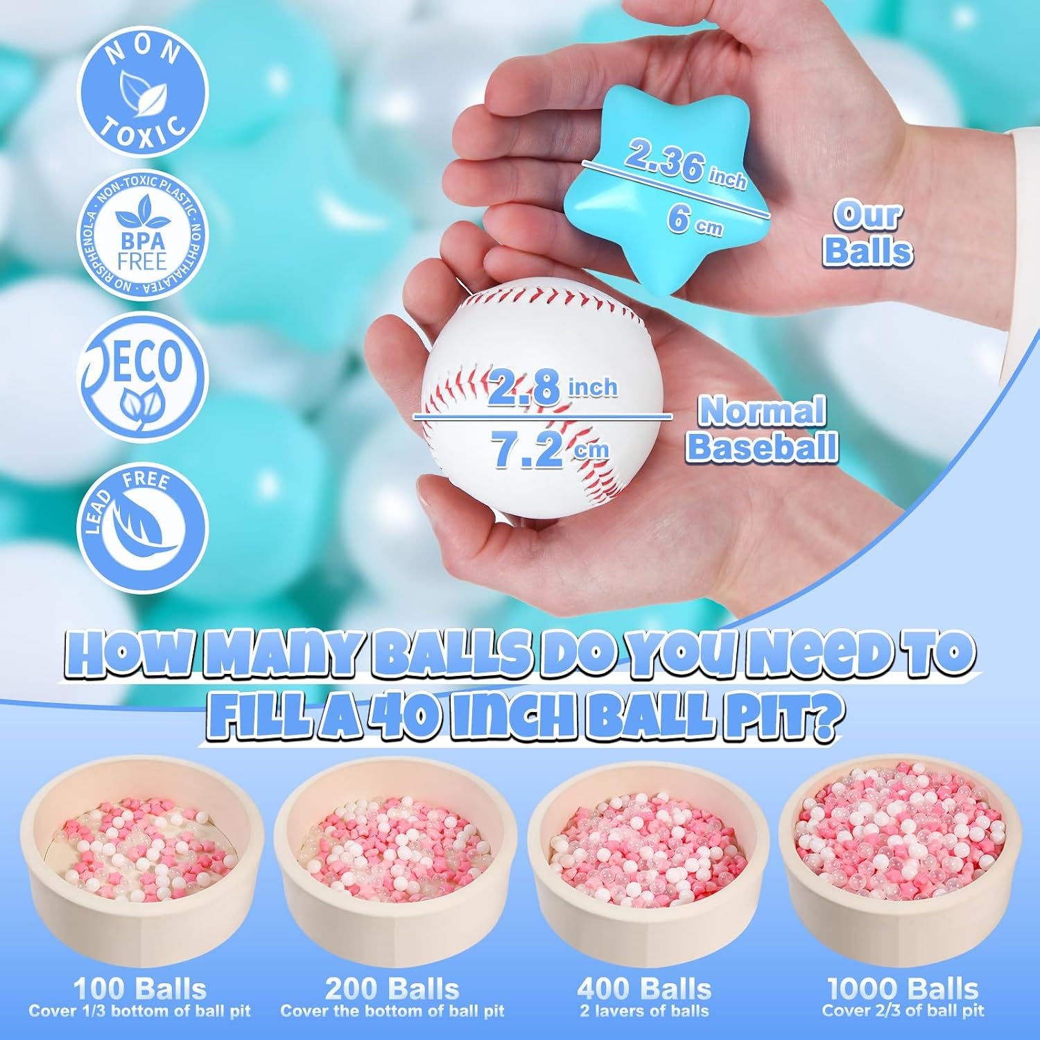 GOGOSO Ball Pit Balls 100 PCS for Toddles, Kids Plastic Balls for Ball Pit, Pool, Pink Party Accessories, Birthday Decoration