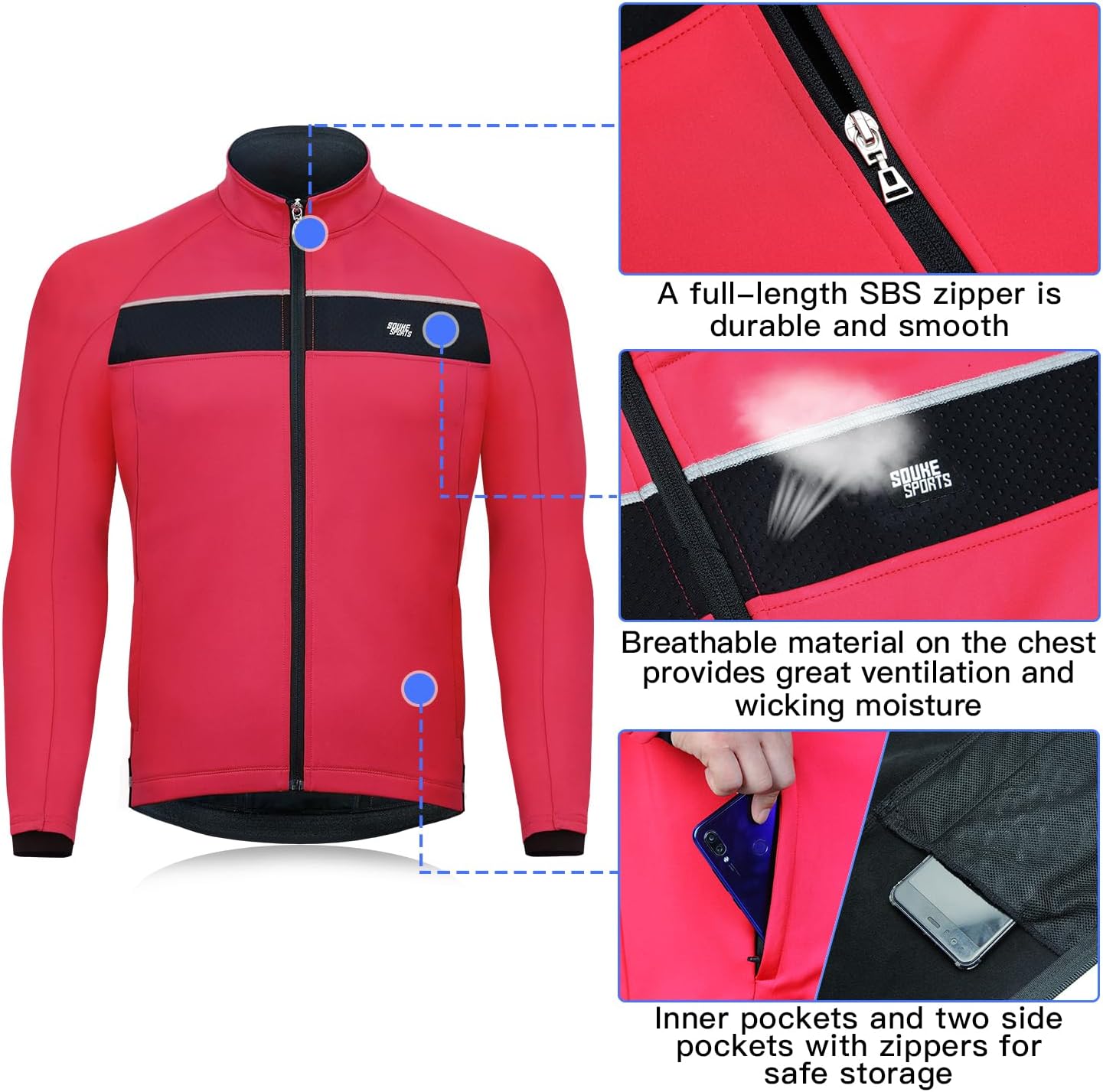 Souke Sports Men's Winter Cycling Jacket Windproof Thermal Bike Jacket