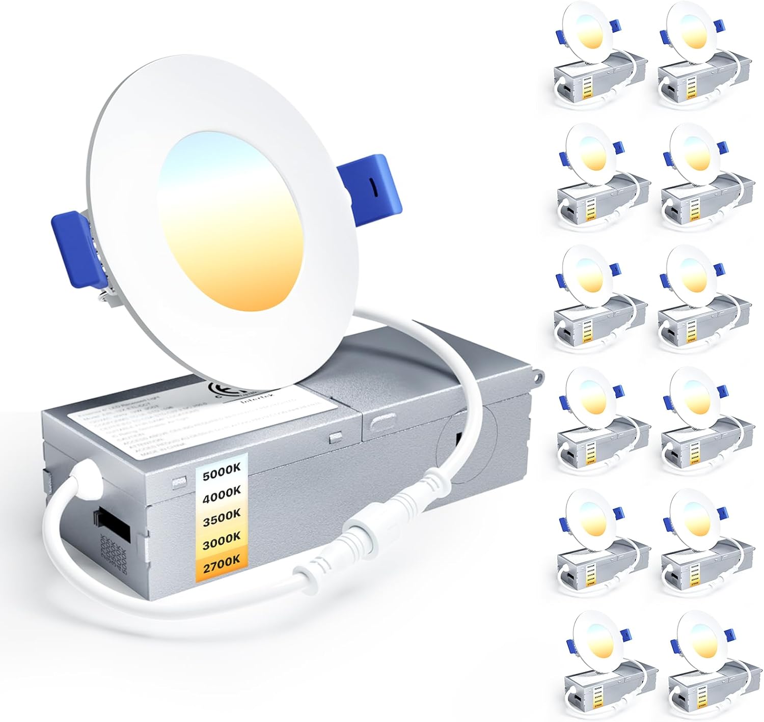Ensenior 12 Pack 6 Inch LED Recessed Ceiling Light, 5CCT, 1200LM 12W 120V
