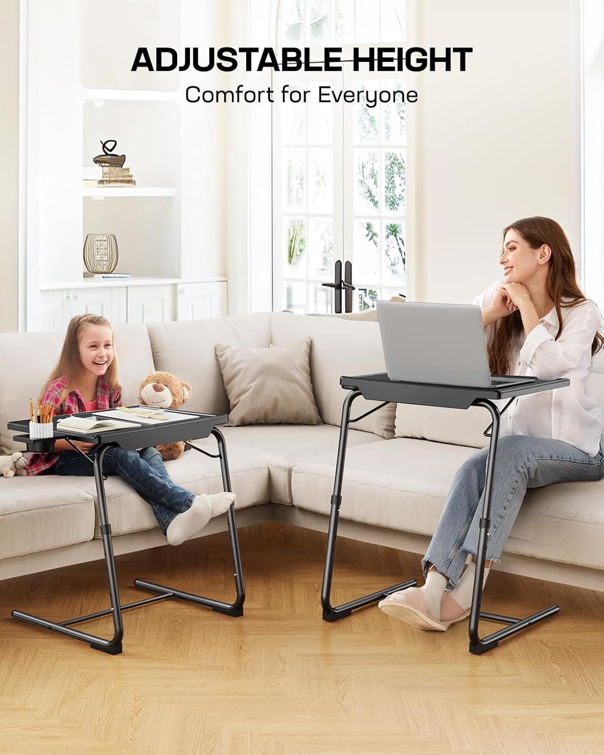 LORYERGO Multifunctional TV Tray Table - 2 Packs Adjustable TV Dinner Tray Tables with 6 Height & 3 Tilt Angle