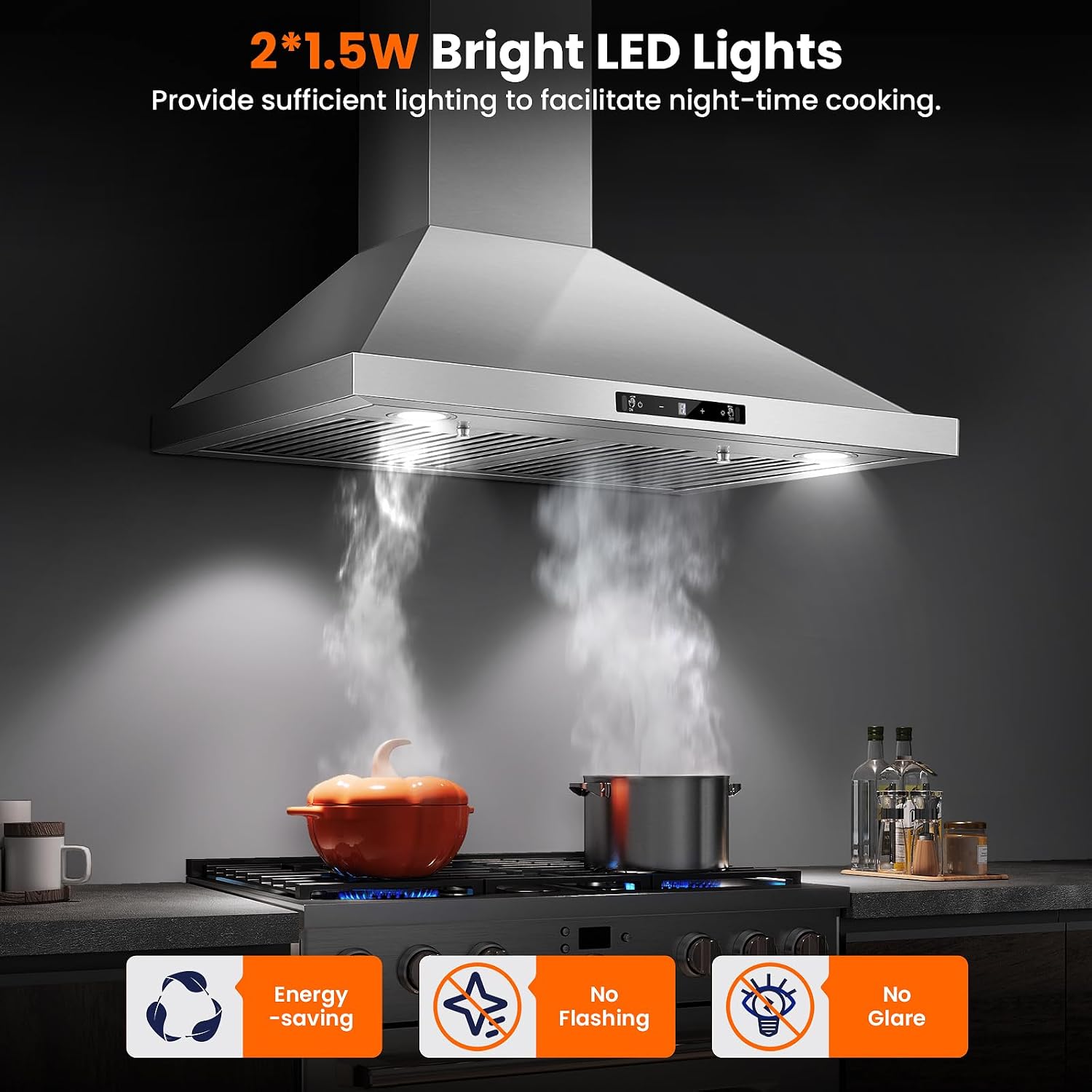 Tieasy Wall Mount Range Hood 30 inch Kitchen Hood 700 CFM with Ducted/Ductless Convertible Duct, Touch Control, Permanent Filters, Stainless Steel