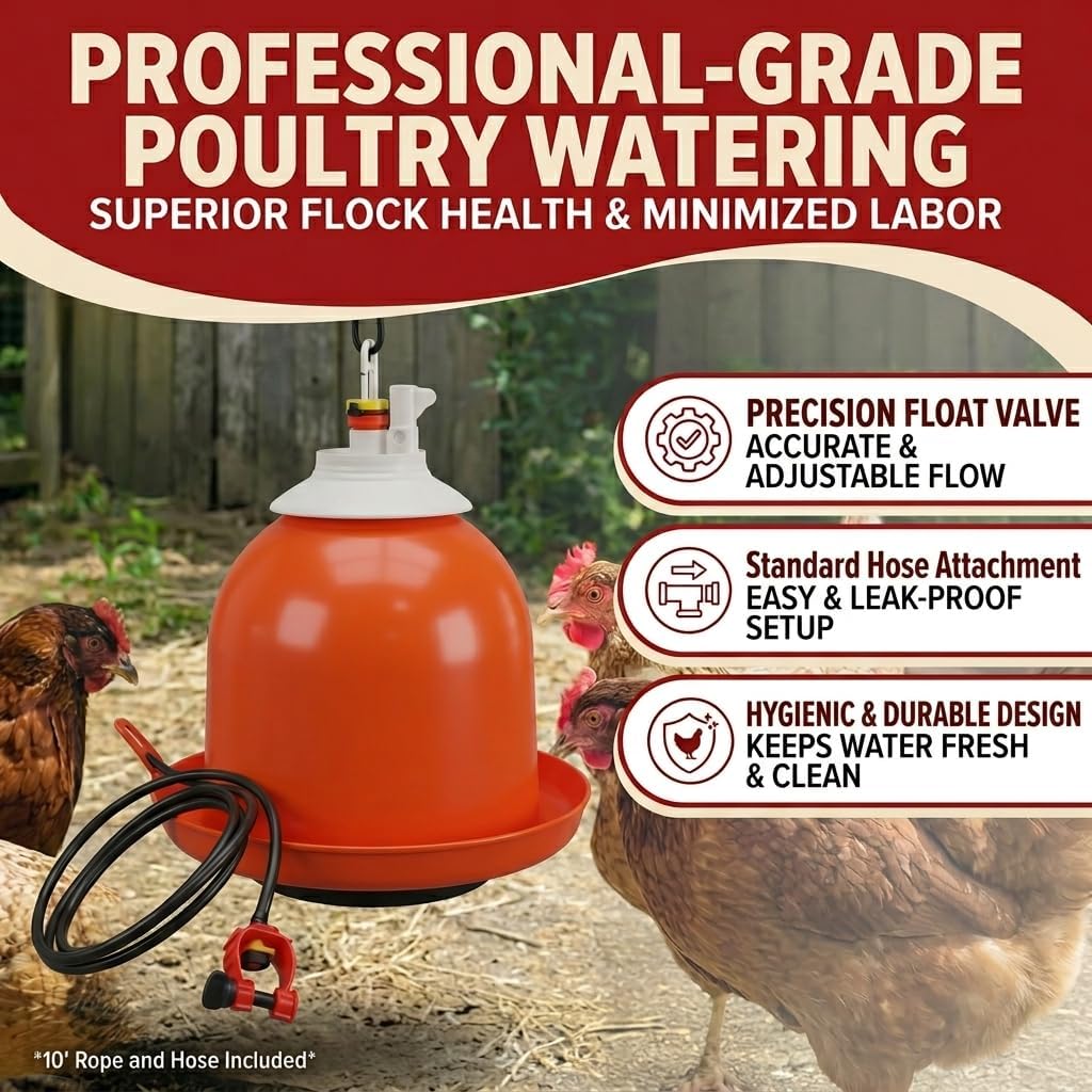 Bell-Matic Automatic Poultry Waterer – Gravity Feed Drinker | Automatic Gravity Flow System, Heavy-Duty Construction, Consistent Water Supply