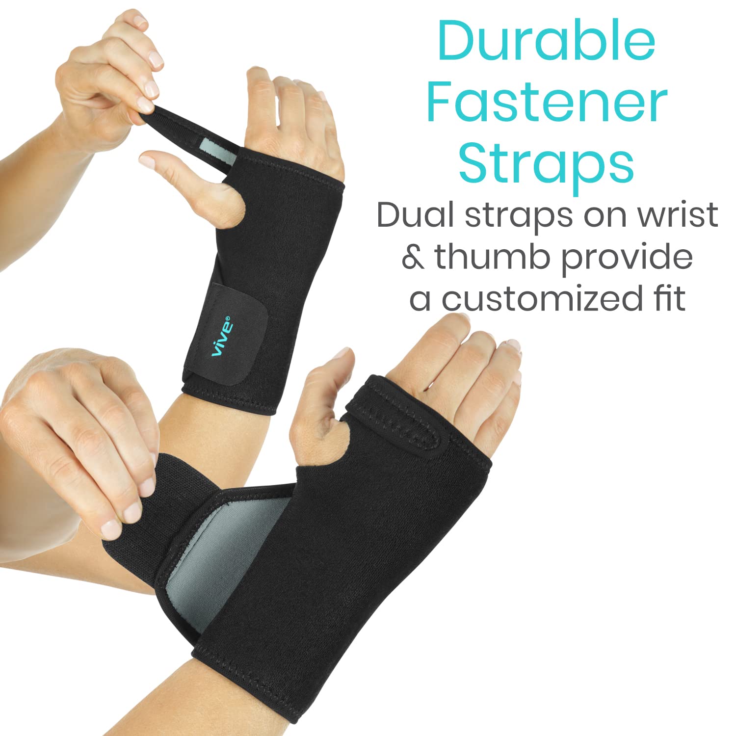 Vive Wrist Brace - Carpal Tunnel Hand Compression Support Wrap for Men | Women, Tendinitis, Bowling, Sports Injuries Pain Relief - Removable Splint - Universal Ergonomic Fit (Black, Right)