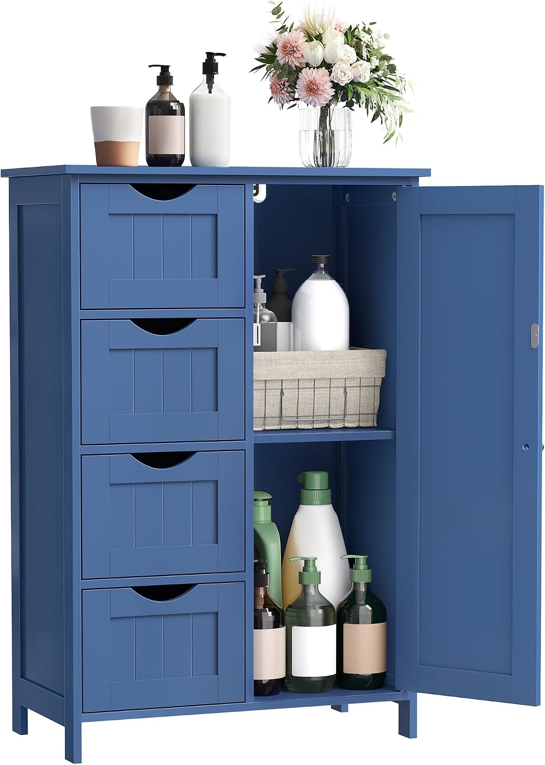 VASAGLE Floor Storage Cabinet, Freestanding Storage Unit with 2 Adjustable Shelves, for Bathroom Living Room Dining Kitchen, 11.8 x 23.6 x 31.5 Inches, Cloud White UBCB60WV1