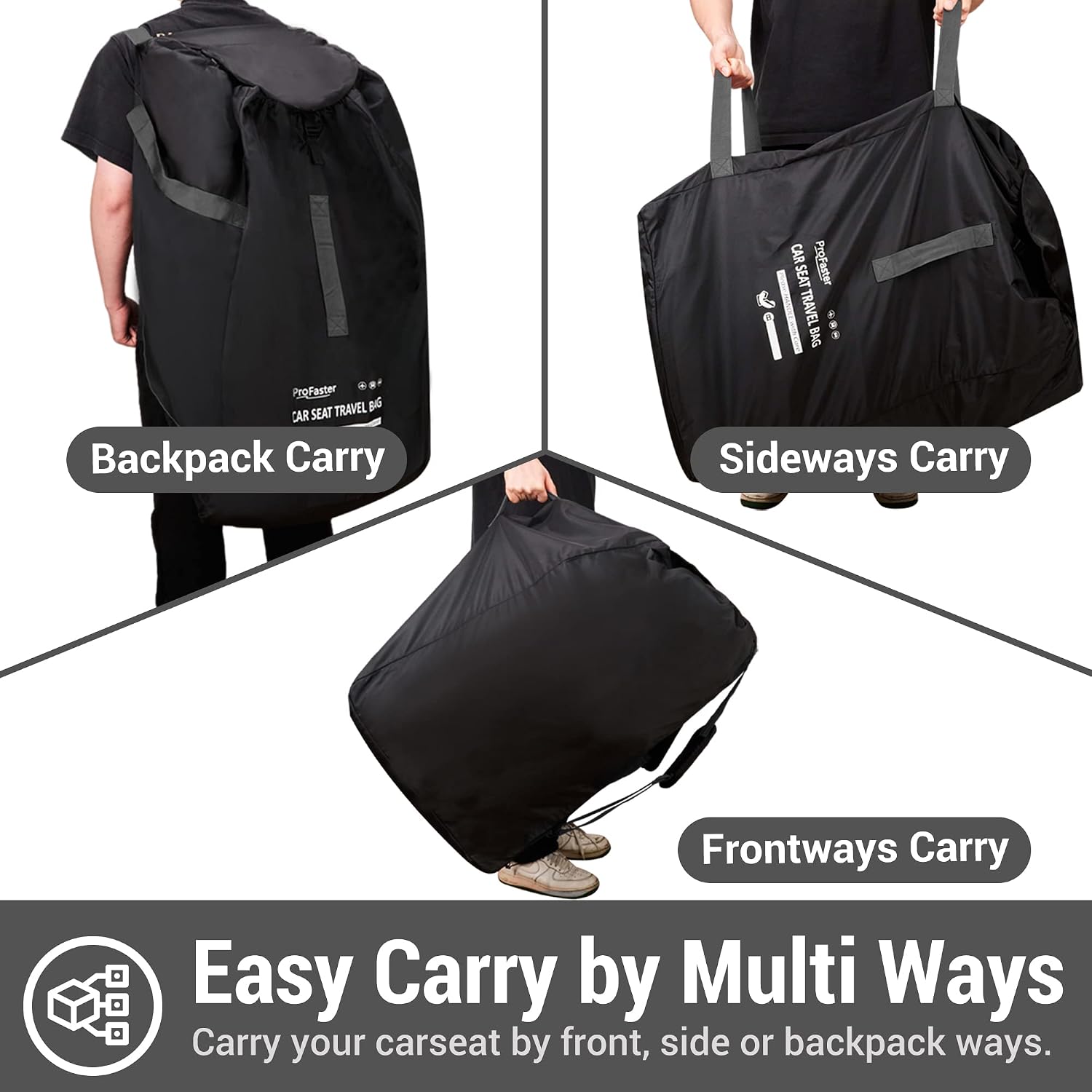 Car Seat Travel Bag Backpack for Air Travel - Karfast Universal Infant Carseat Gate Check Bag Cover for Airplane, Foldable with Pouch, Black
