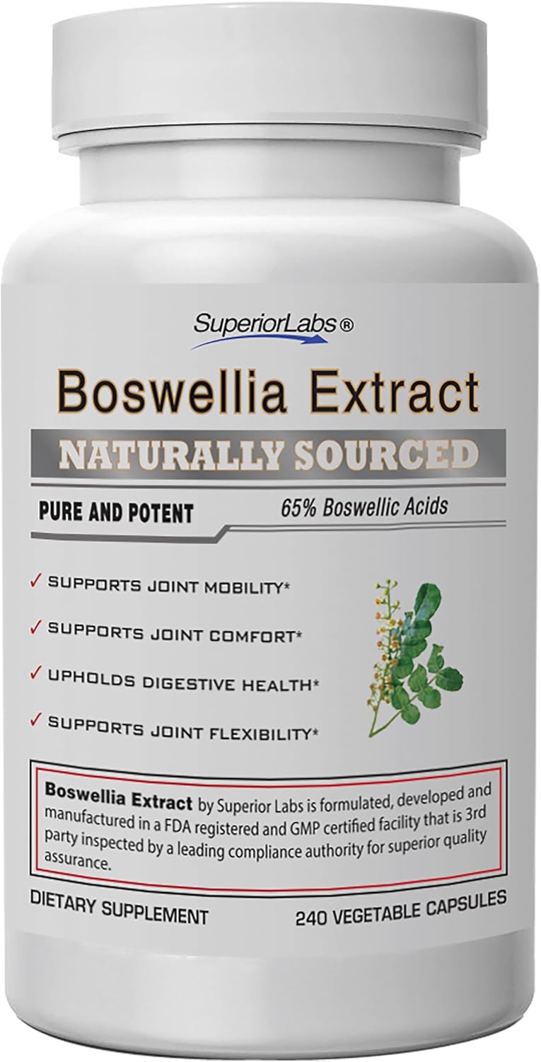 Superior Labs Boswellia Serrata Extract 500mg – 65% Boswellic Acids, Pure Non-GMO, Zero Fillers, Indian Frankincense