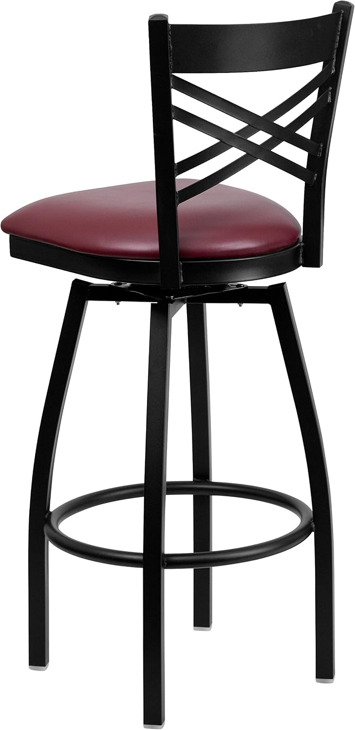 Flash Furniture Hercules Series "X" Back Metal Restaurant Barstool, Modern Upholstered Armless Bar Height Chair for Restaurants and Kitchens, Black | X Back Style, Vinyl Upholstery, Durable Construction, Commercial Use