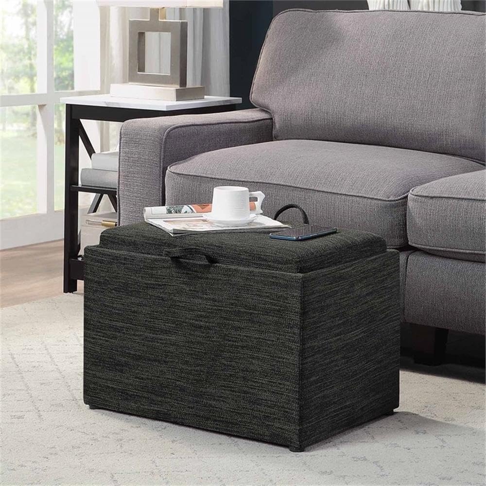 Convenience Concepts Designs4Comfort Accent Storage Ottoman 22.75" - Modern Foot Stool with Decorative Tray for Living Room, Dining Room, Office, Blue Faux Leather