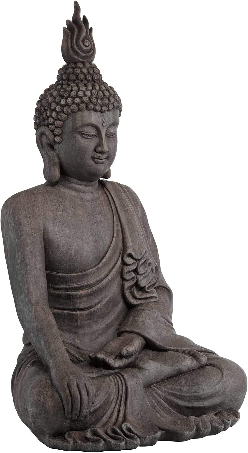 John Timberland Sitting Buddha 29 1/2" High Sandstone Outdoor Statue | Sculpture Zen Asian Japanese Garden Decor Front Porch Patio Yard Outside Home Balcony House Exterior Weathered Light Finish