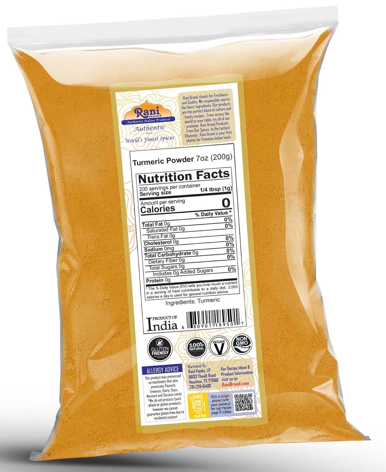 Rani Turmeric (Haldi) Root Whole Spice, Dried 7oz (200g) ~ All Natural | 100% Pure | Vegan | Gluten Friendly | NON-GMO | Kosher | Indian Origin