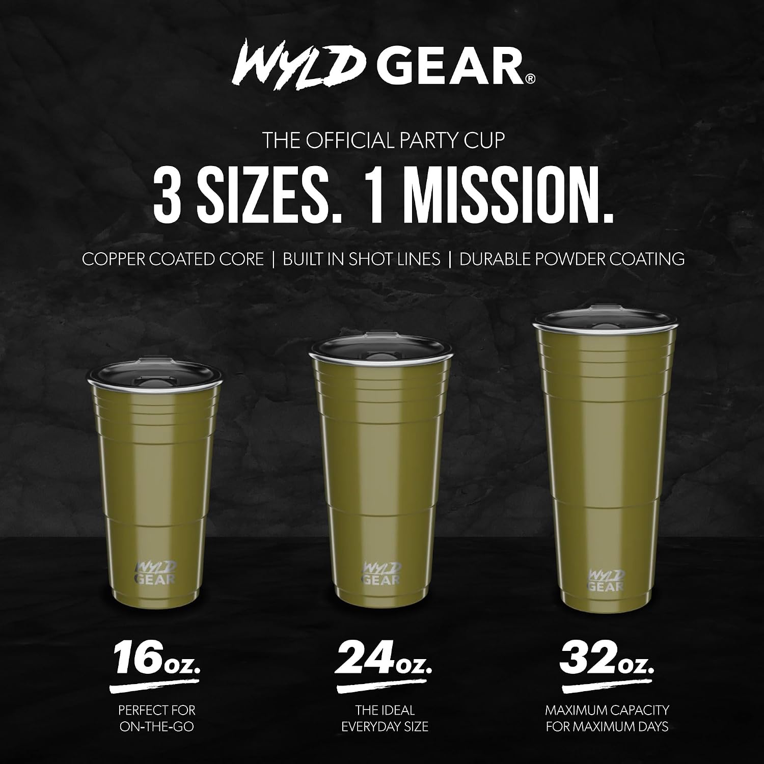 Wyld Gear Party Cup 24oz Red Stainless Steel Reusable Metal Cup with Lid