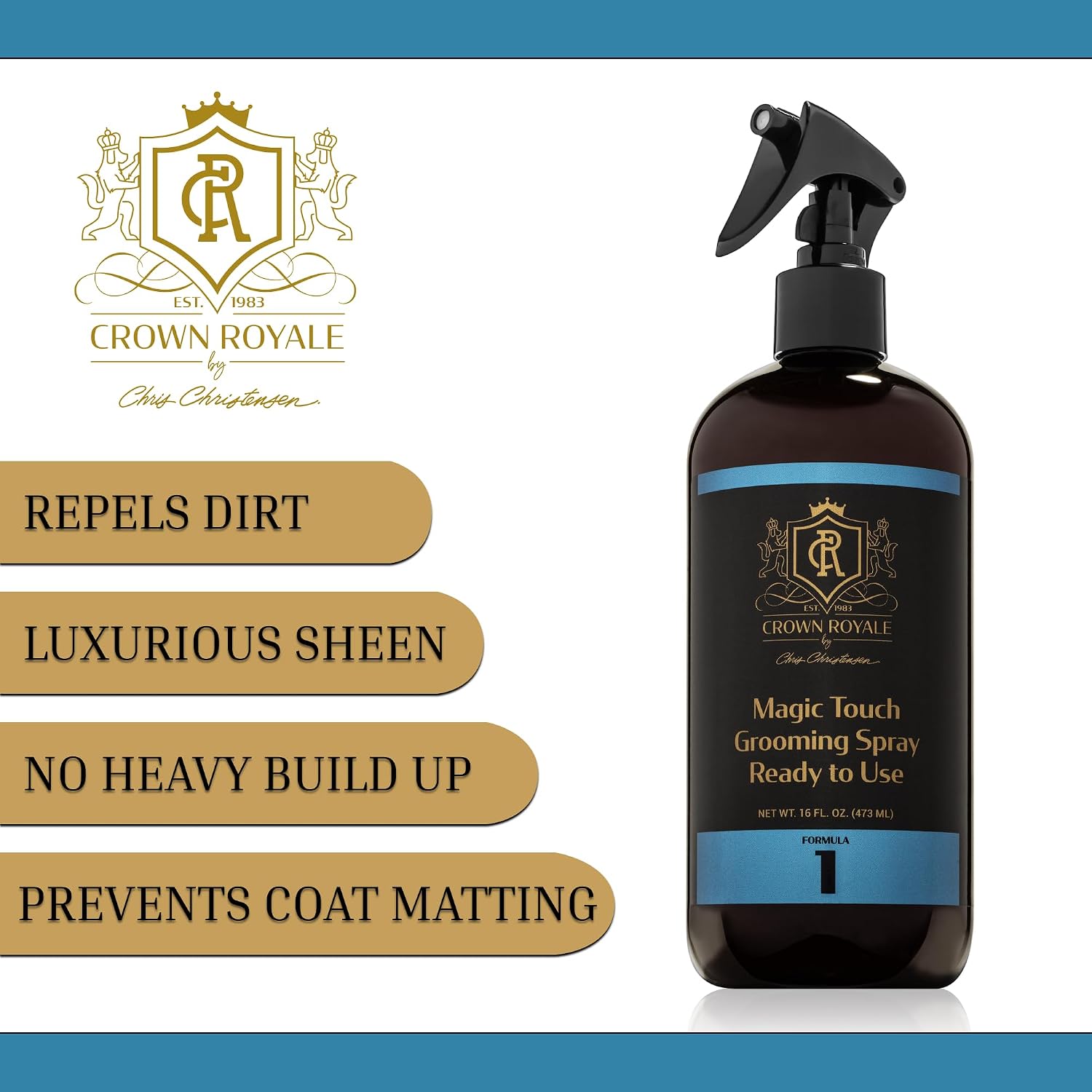 Crown Royale Magic Touch Formula 1 Pet Grooming Spray Ready-to-Use, No Heavy Build-Up, Finishing Spray, Prevents Coat Matting
