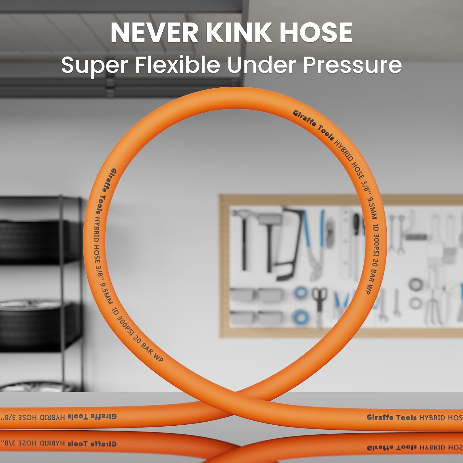 Giraffe Tools Hybrid Air Hose, 3/8 inch x 50 ft, 1/4 in. MNPT Fittings | 300 PSI Heavy Duty, Lightweight Air Compressor Hose