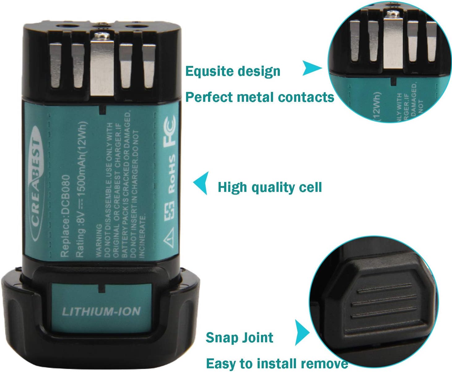 CREABEST 1500mAh 8V MAX Replacement Battery Fits DEWALT DCB080 DW4390 | Compatible with DCB080 DCF680N1 DW4390 DCF680N2 DCF680G2 DCF680N1 DW4390