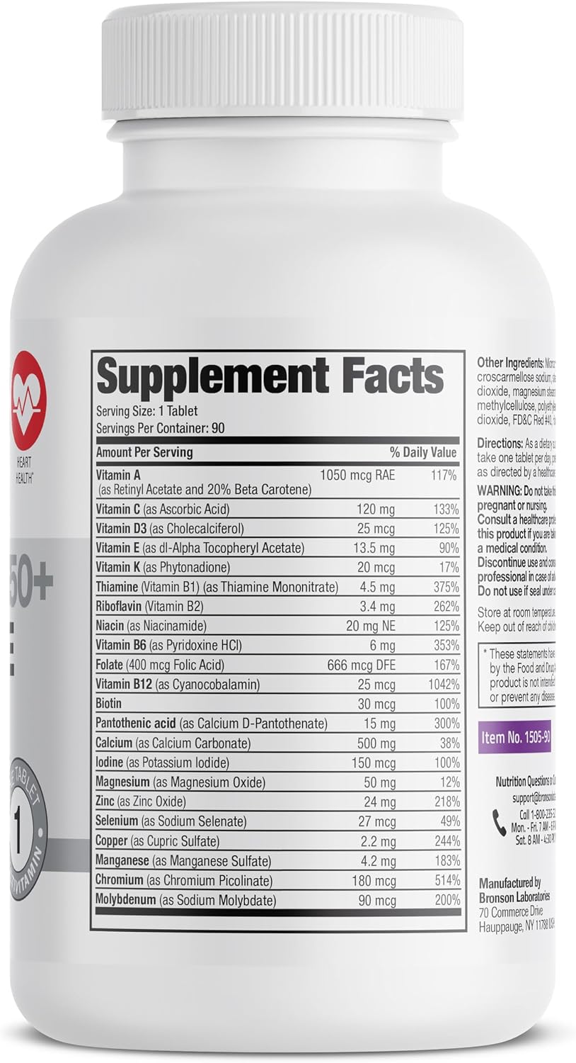 Bronson ONE Daily Women 50+ Complete Multivitamin Multimineral, 180 Tablets | Once-Daily, Targeted Nutrition For Active Women Over 50, Non-GMO, Gluten-Free, Soy-Free