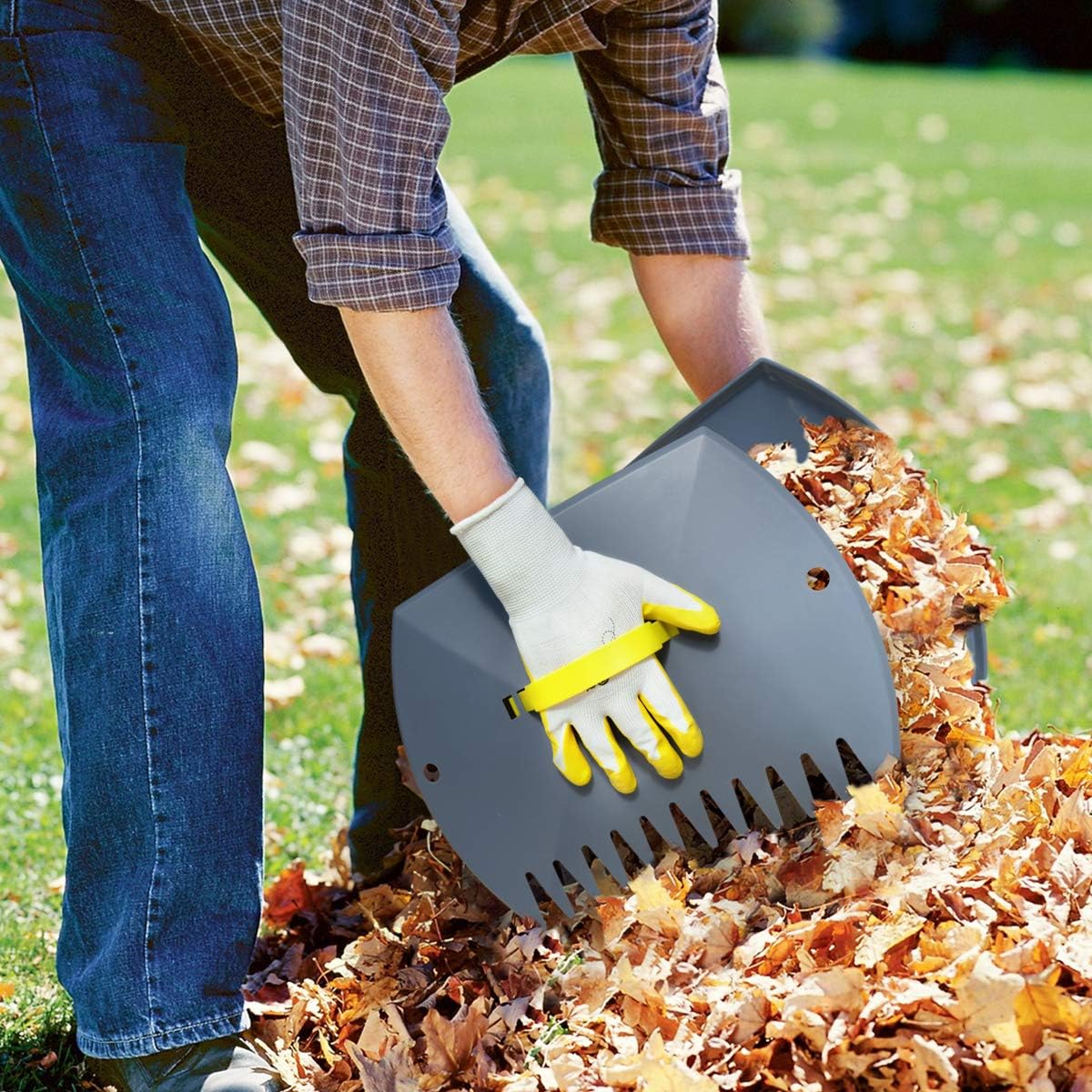 Jardineer Leaf Scoops Hand Rake, Lightweight Leaf Grabber, Grey Leaf Collector, Leaf Picker Upper for Leaves, Grass, Lawn Clippings