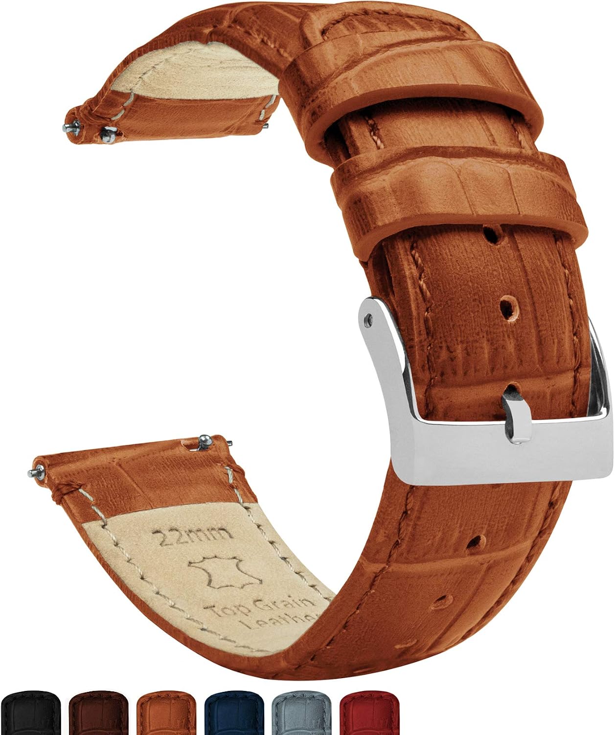 20mm Toffee Brown - Long - BARTON Alligator Grain - Quick Release Leather Watch Bands