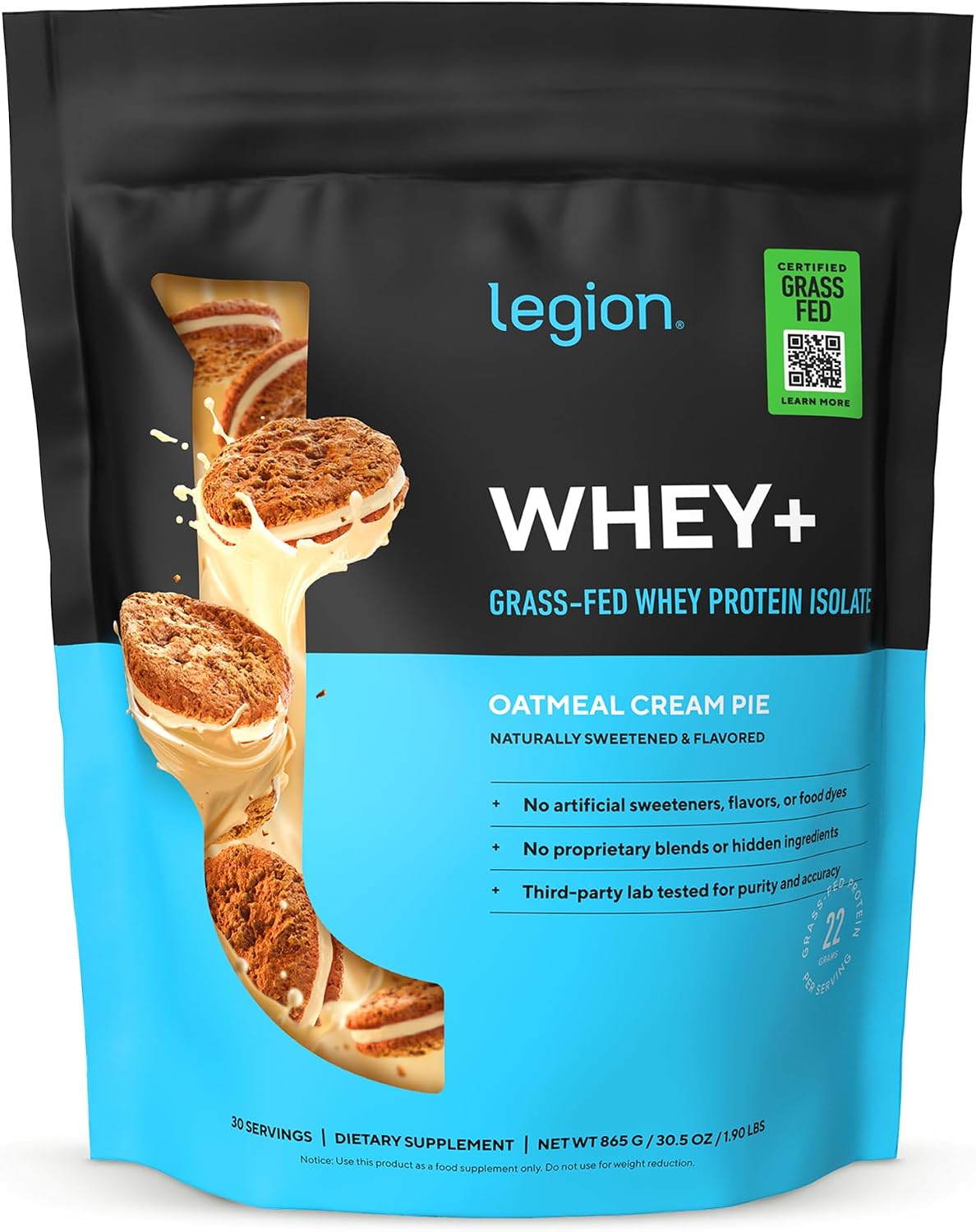 LEGION Whey+ Protein Whey Isolate from Grass Fed Cows (French Vanilla, 30 Servings) - Whey Protein Isolate Powder, Low Calorie, Non-GMO, Sugar Free, Lactose and Gluten Free, All Natural Protein Powder