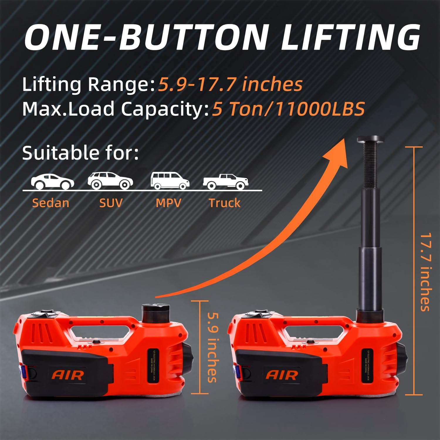 STANDTALL Electric Car Jack 5 Ton 12V Hydraulic Jack, Built-in Inflator