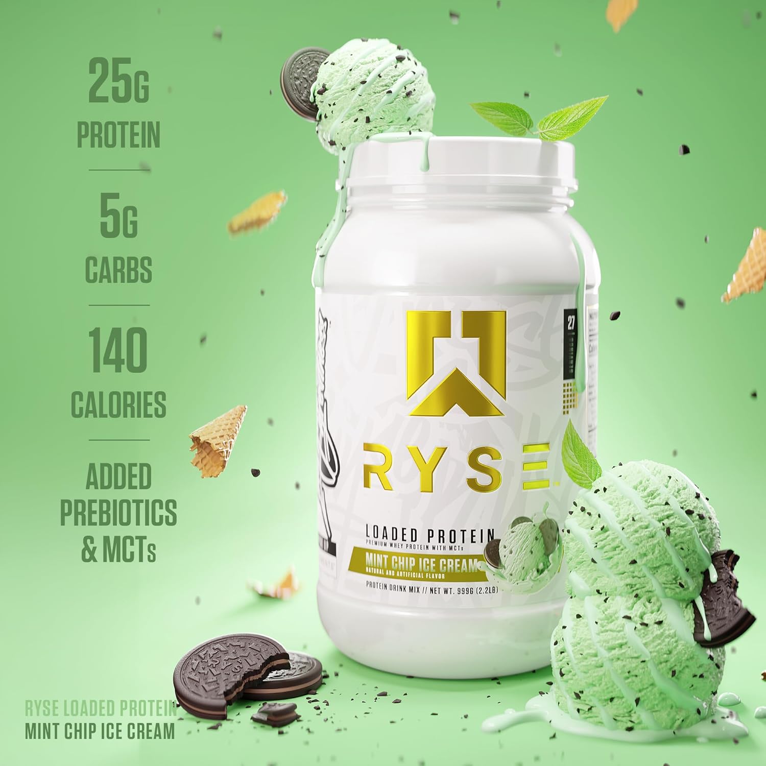 RYSE Loaded Protein Powder - Peanut Butter Cup - 25g Whey Protein Isolate & Concentrate with Prebiotic Fiber & MCTs - Low Carb, Low Sugar