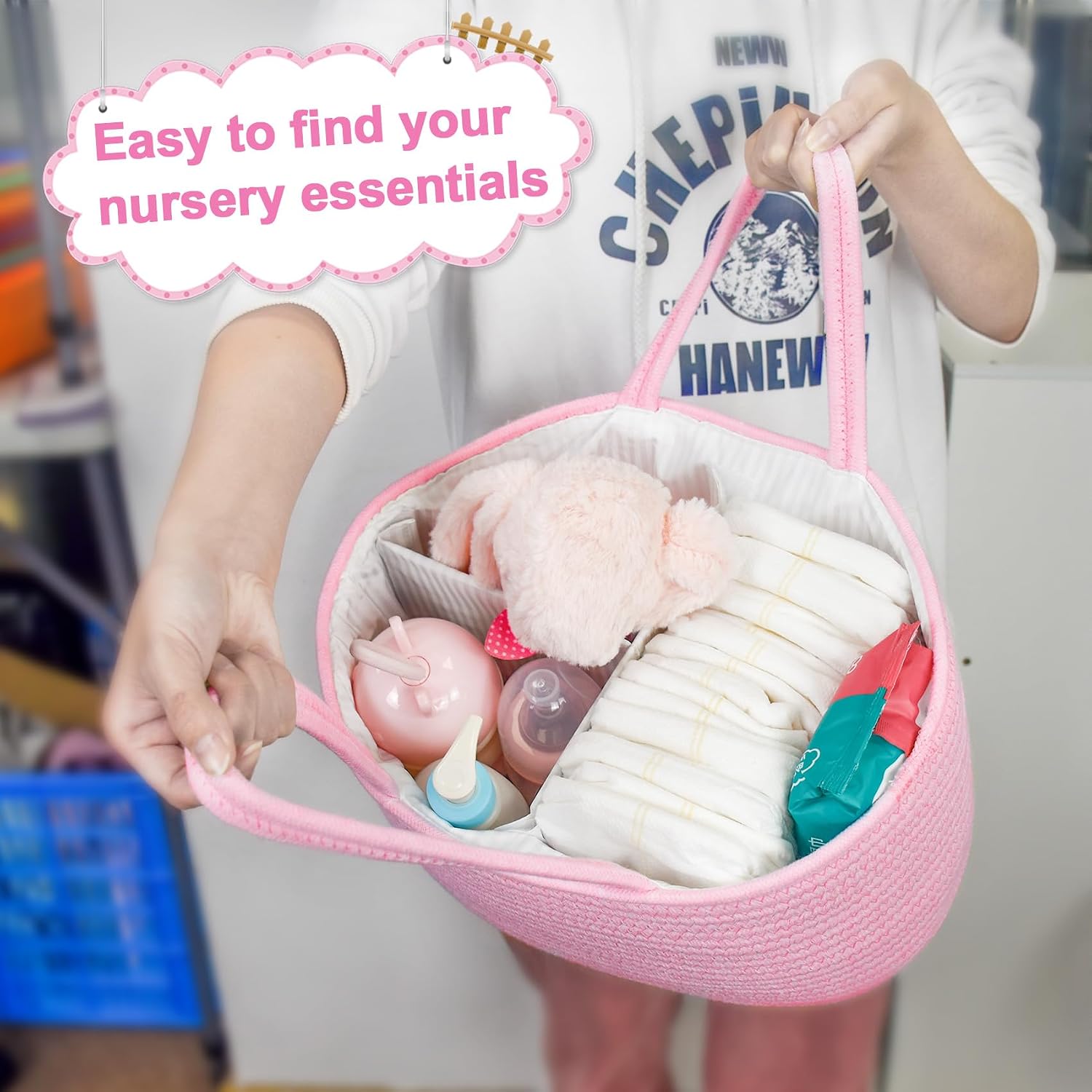 ABenkle Baby Diaper Caddy, Nursery Storage Bin and Car Organizer for Diapers and Baby Wipes, Cotton Rope Diaper Basket Caddy