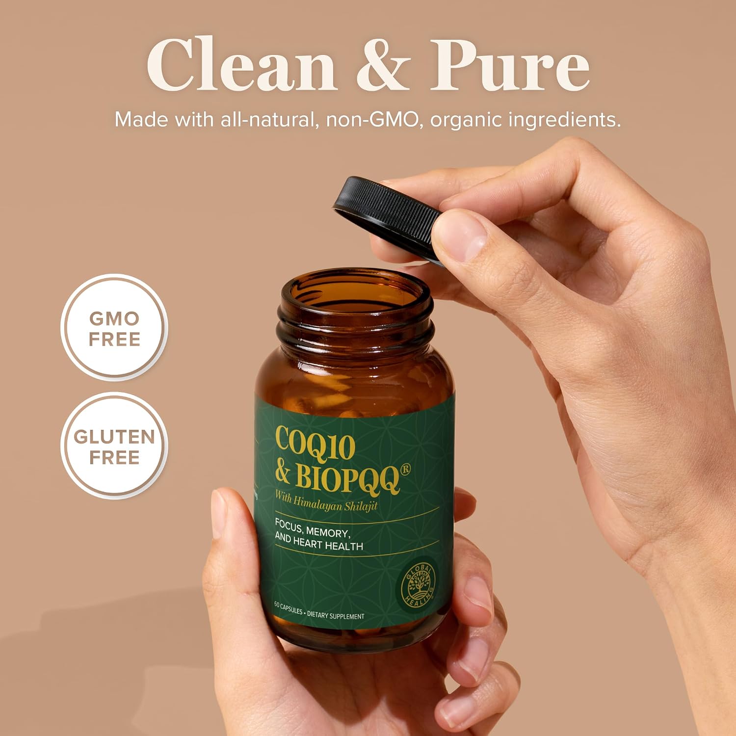 Global Healing Center CoQ10 & BioPQQ with Pure Himalayan Organic Shilajit-Antioxidant Care for Heart & Brain Health