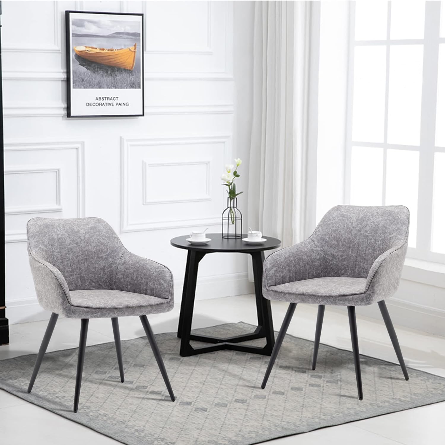 annjoe Faux Leather Accent Arm Chairs for Living Room Leisures/ Upholstered Chair with Metal Legs Set of 2 for Home Kitchen Office Bistro Cafe, Brown