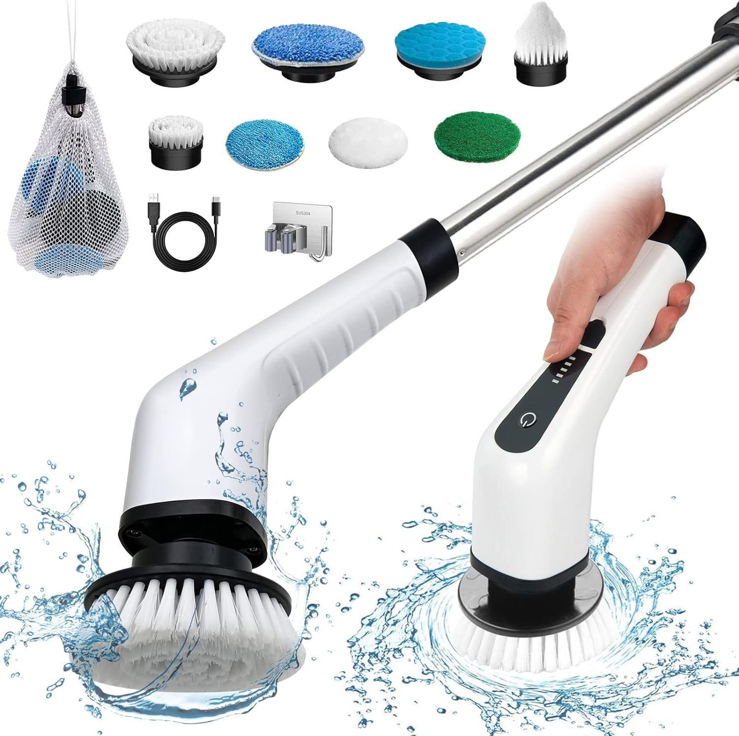 Electric Spin Scrubber, Cordless Bath Tub Power Scrubber with 8 Replaceable Drill Brush Heads