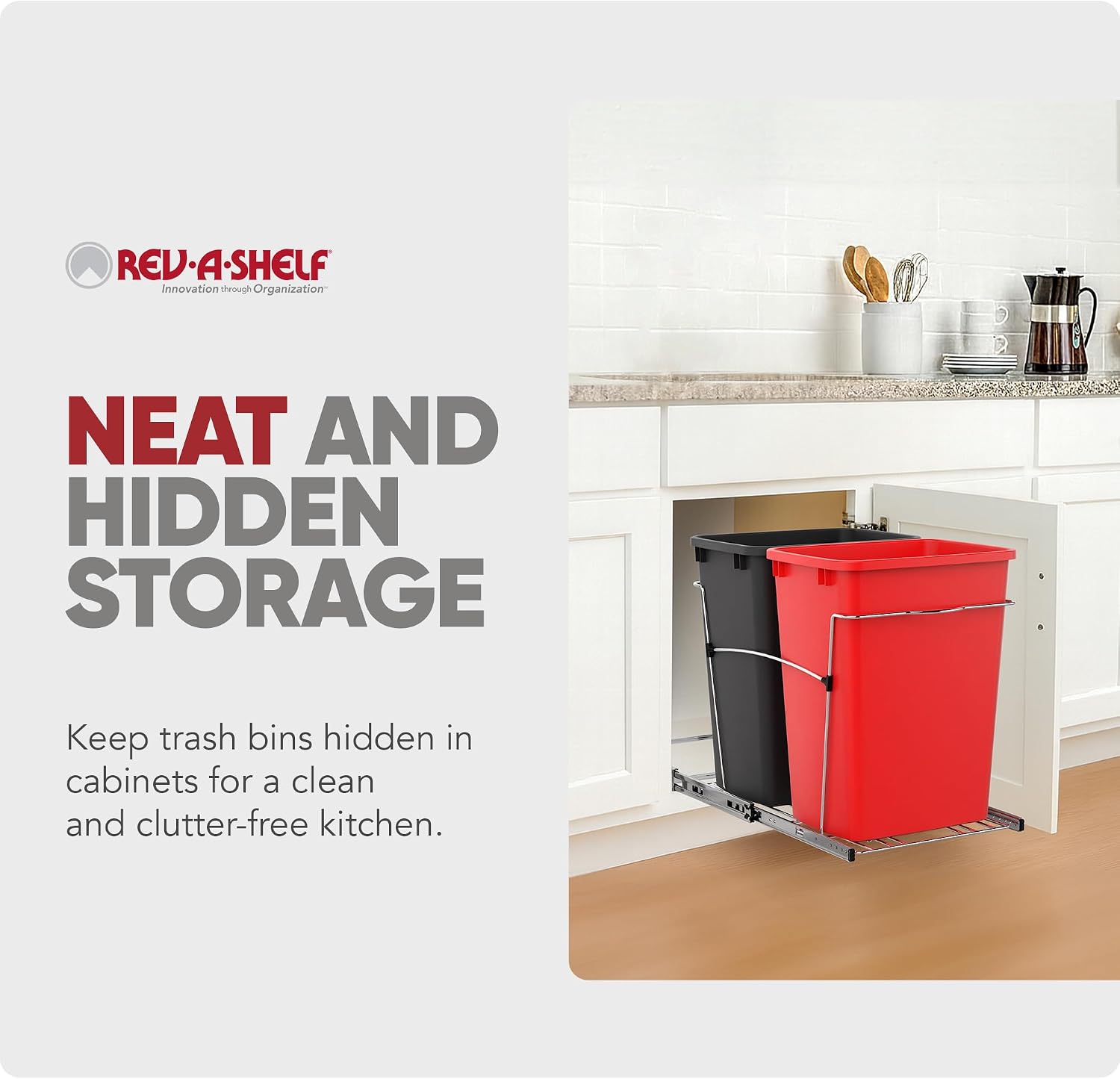 Rev-A-Shelf Double Pullout Garbage Trash Cans for Kitchen Cabinets, 35 Qt