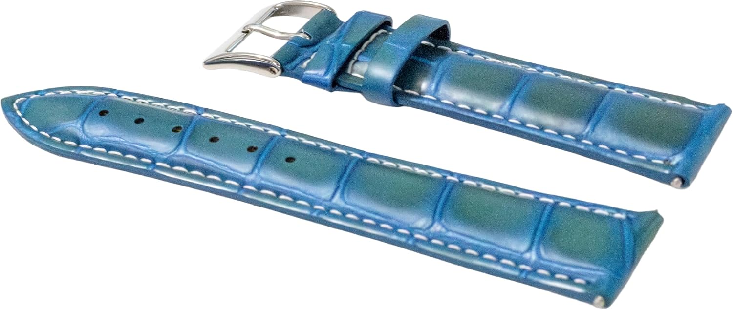Ewatchparts 22mm Leather Watch Band Strap Compatible With Invicta Signature II 7282, 7345 Light Blue With White Stitching