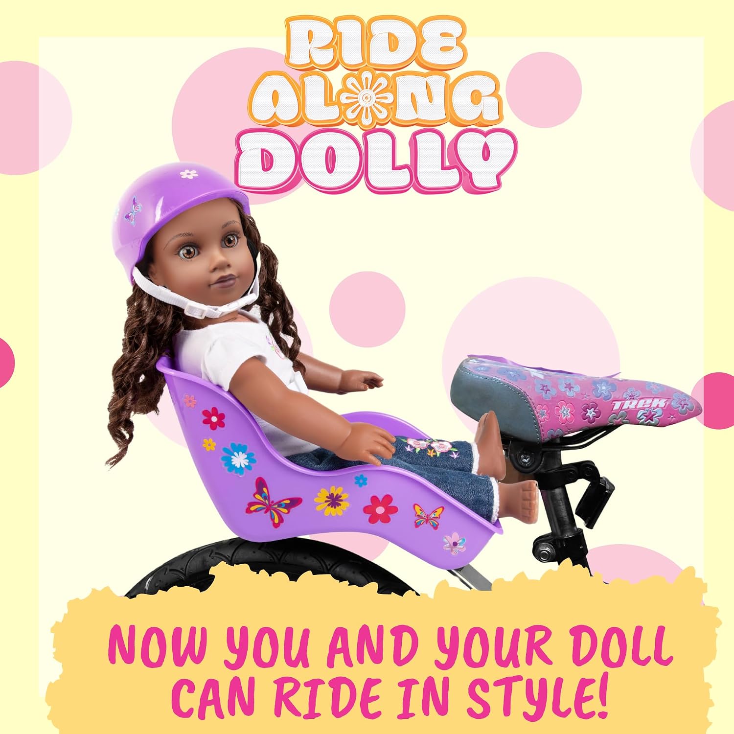 Doll Bicycle Seat - Universal Fit Bike Dolly Carrier for 18" Dolls | Easy to attach to kids' bicycles. Compatible with American Girl & stuffed
