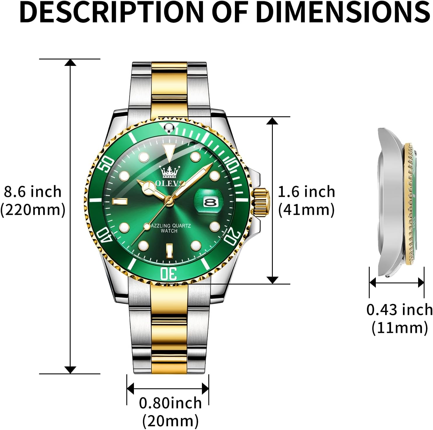 OLEVS Luxury Watches for Men Big Stainless Steel Waterproof Quartz Analog