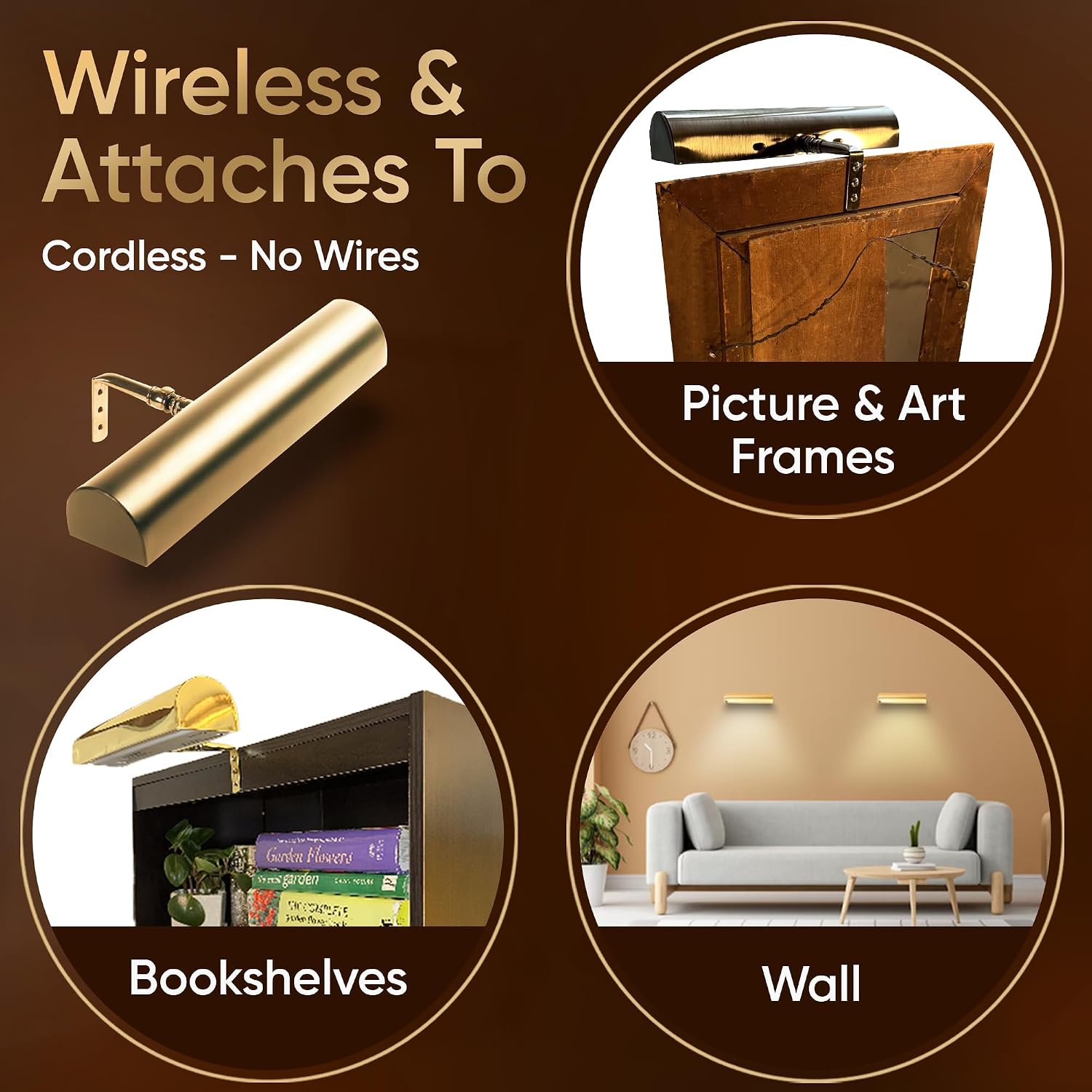 Concept Lighting 102L Cordless Remote Control LED Picture Light- 11 1/2 inch Antique Brass With Silver Undertones