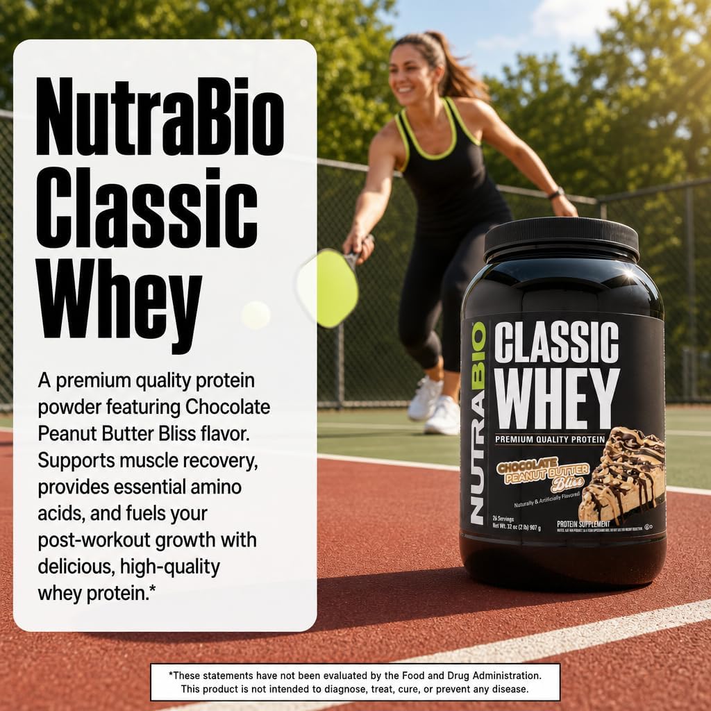 NutraBio Classic Whey Protein Powder- 25G of Protein Per Scoop - No Fillers, Artificial Colors, Preservatives - Chocolate Milkshake, 2 Pounds