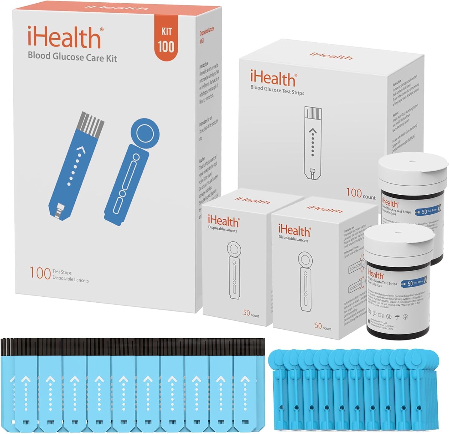 iHealth Blood Glucose Test Strips, 50 Count, No Coding, for iHealth Meters | Compatible with iHealth Meters Only, 0.7 µL Sample, 5-Second Results, Two-Vial Freshness, Blood Sugar Test Strips