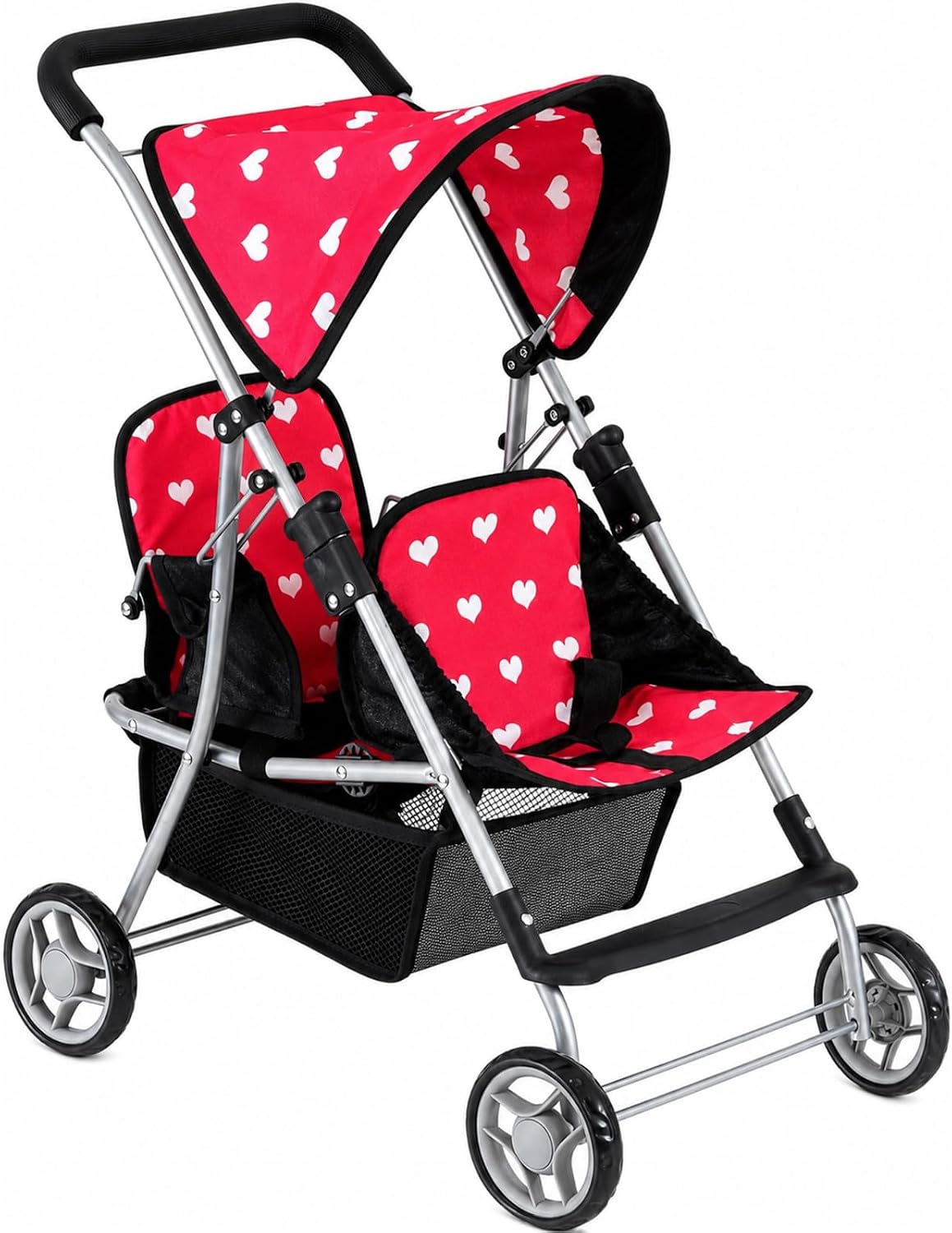 My First Doll Twin Stroller - Cutest Heart Design Doll Twins Stroller - Great Toy Gift for Girls