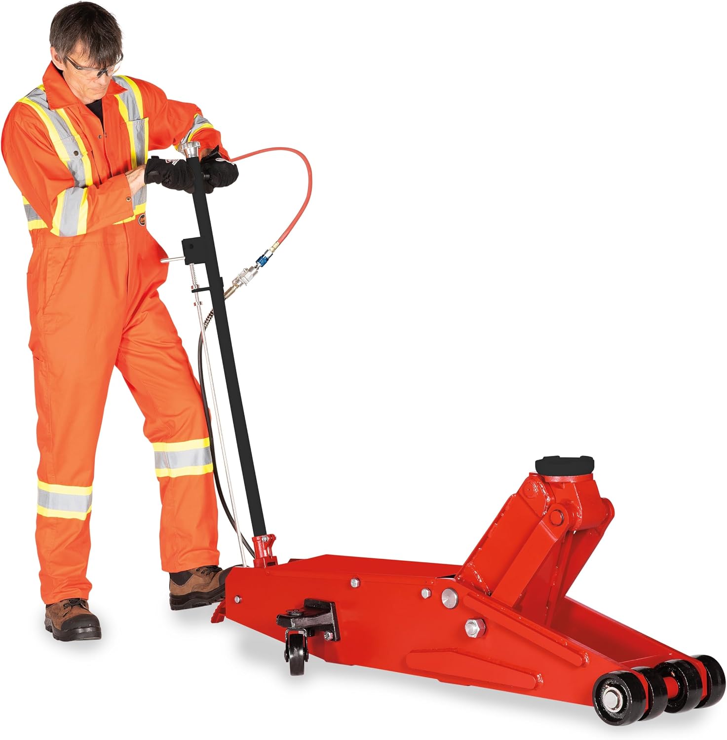 AFF 10 Ton Air Hydraulic Long Chassis Jack - for Long Overhang Vehicles | 10 T Floor Jack with Foot Pump & 3-Position Lock Handle - Ideal for Repair Shops, Bus & Truck Fleets, Heavy Duty Equipment
