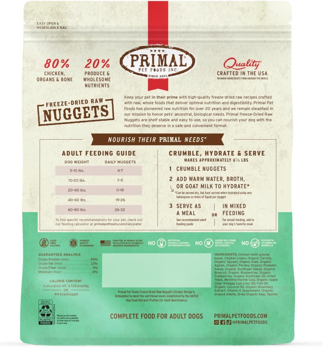 Primal Freeze Dried Raw Dog Food Nuggets, Beef, 14 oz | Complete & Balanced Nutrition, Meal, Topper or Treat, Grain-Free, High Protein, No Synthetic Vitamins & Minerals